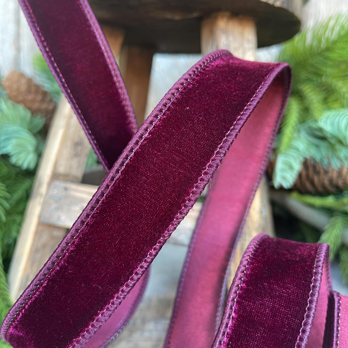1" Garnet Velveteen Ribbon, Farrisilk Ribbon, Deep Maroon Ribbon, Deep Plum Ribbon, Christmas Ribbon, Narrow Ribbon, RS267-11