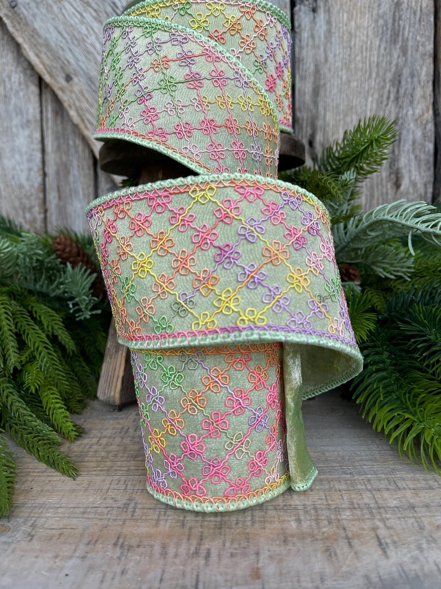 3.5" Pastel Ribbon, Farrisilk Ribbon, Tie Dye Trellis Ribbon, Colorful Ribbon, SR102-12