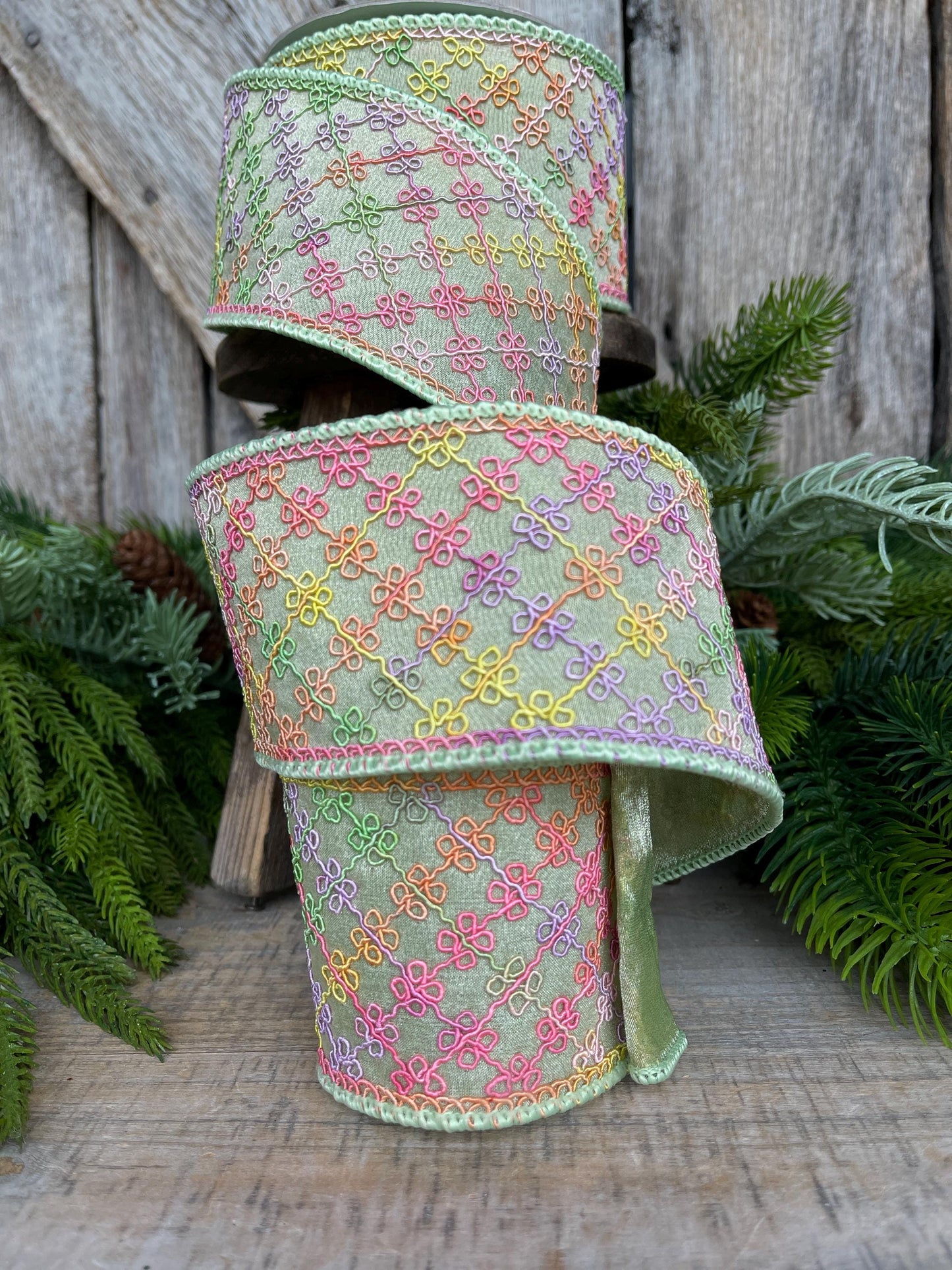 3.5" Pastel Ribbon, Farrisilk Ribbon, Tie Dye Trellis Ribbon, Colorful Ribbon, SR102-12