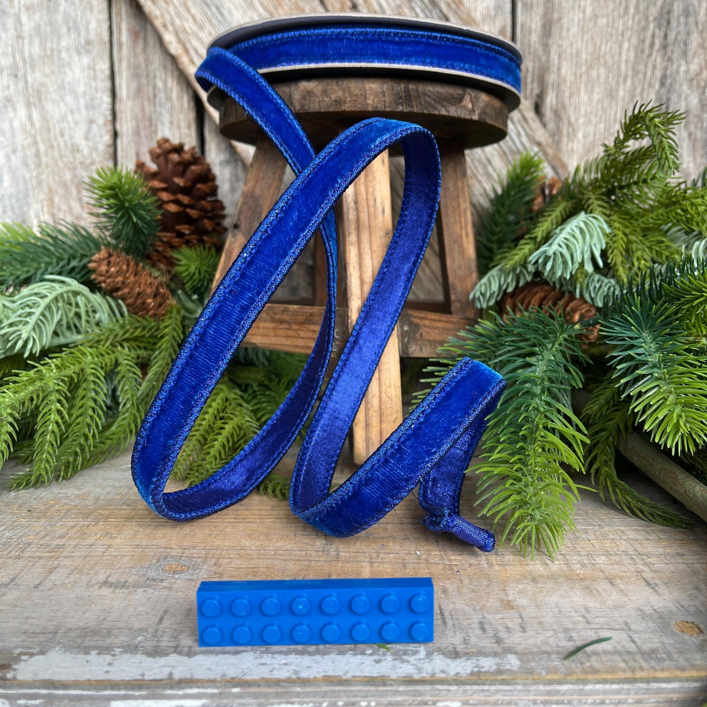 3/4" Blue Velvet Luster Wired Ribbon, Farrisilk Ribbon, Velvet Ribbon