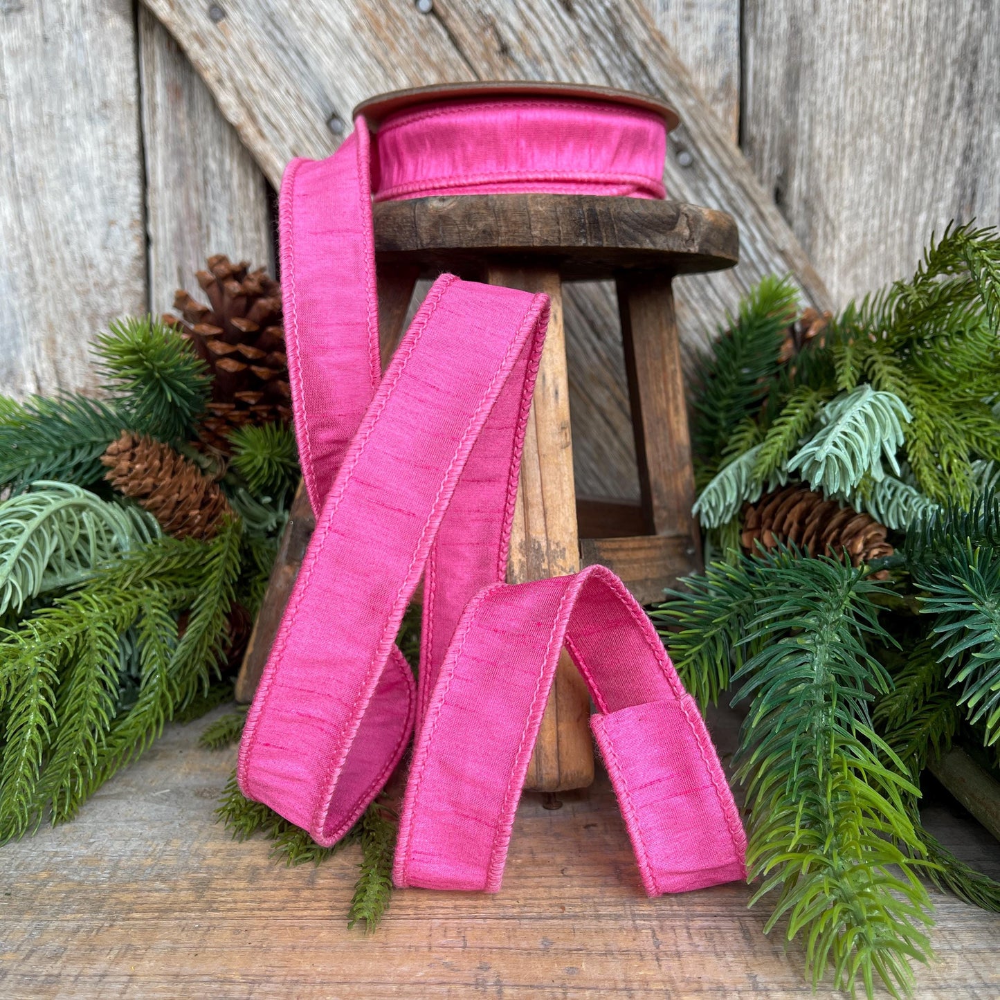 1" Pink Dupioni Ribbon, Wired Ribbon, Bubblegum Pink Ribbon