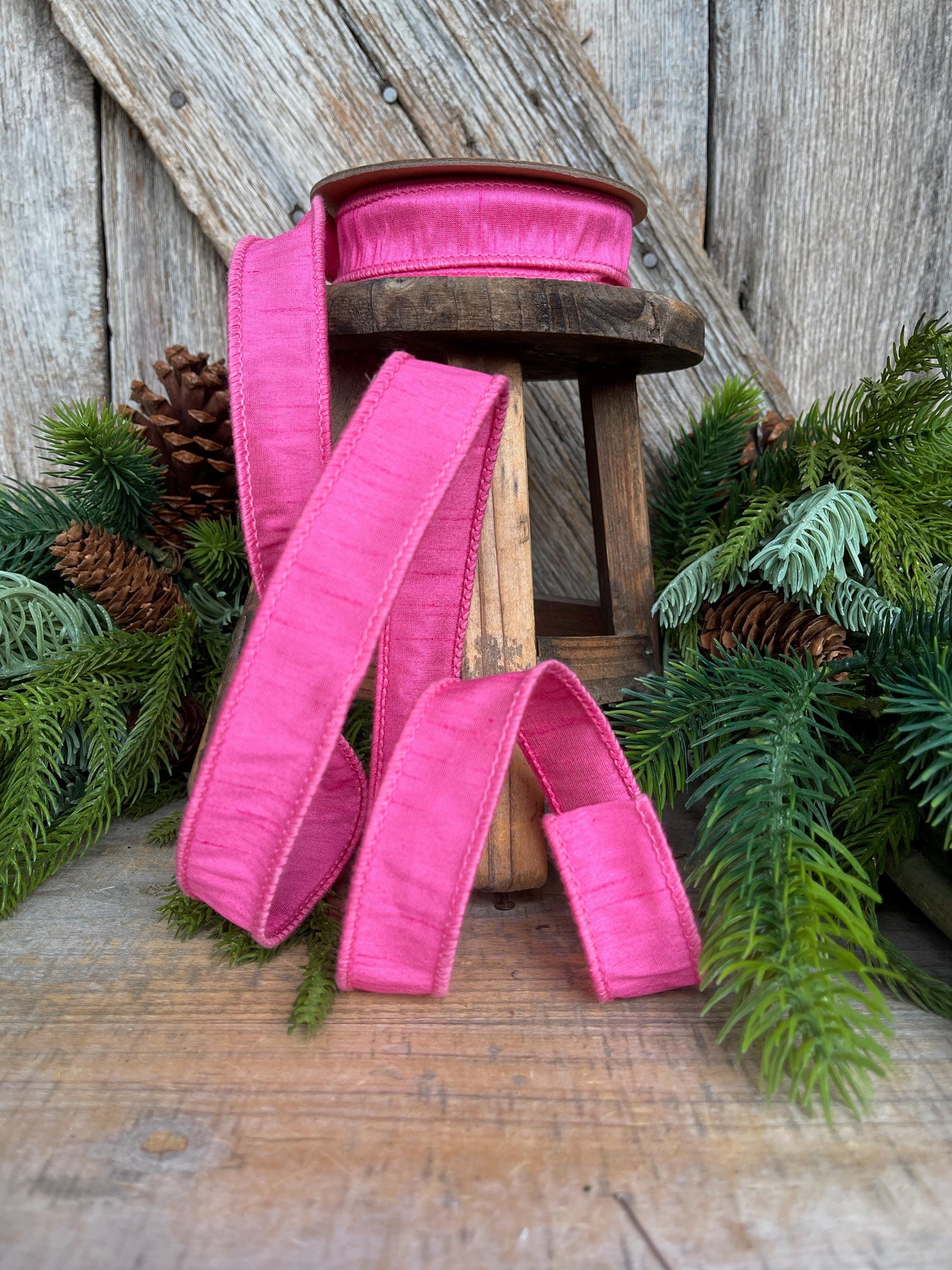 1" Pink Dupioni Ribbon, Wired Ribbon, Bubblegum Pink Ribbon