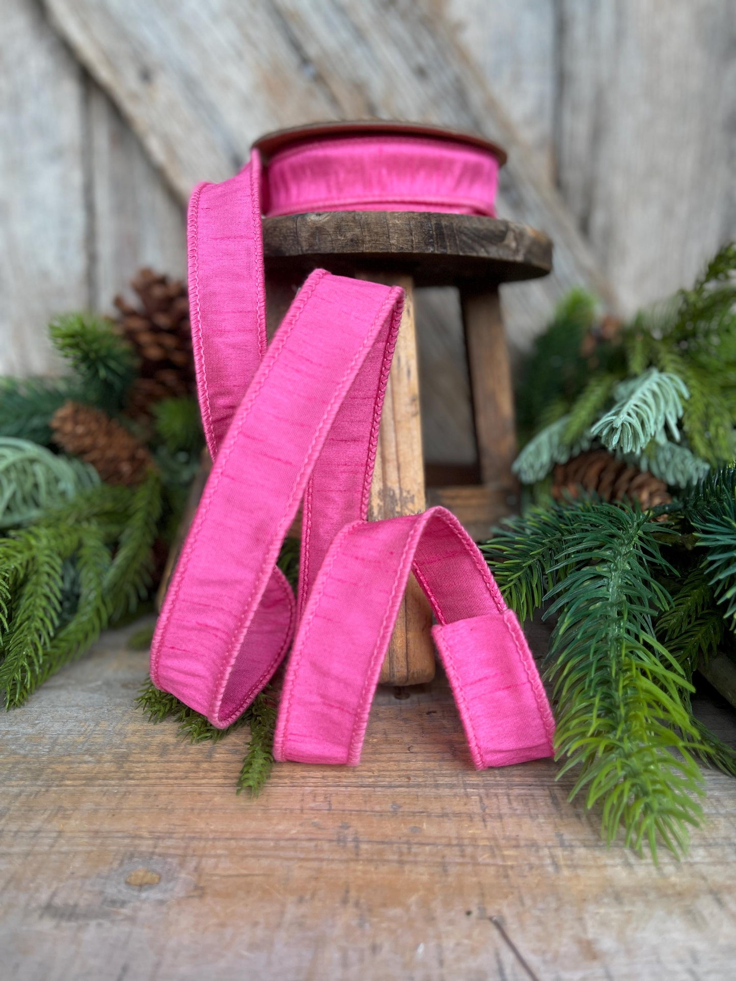 1" Pink Dupioni Ribbon, Wired Ribbon, Bubblegum Pink Ribbon