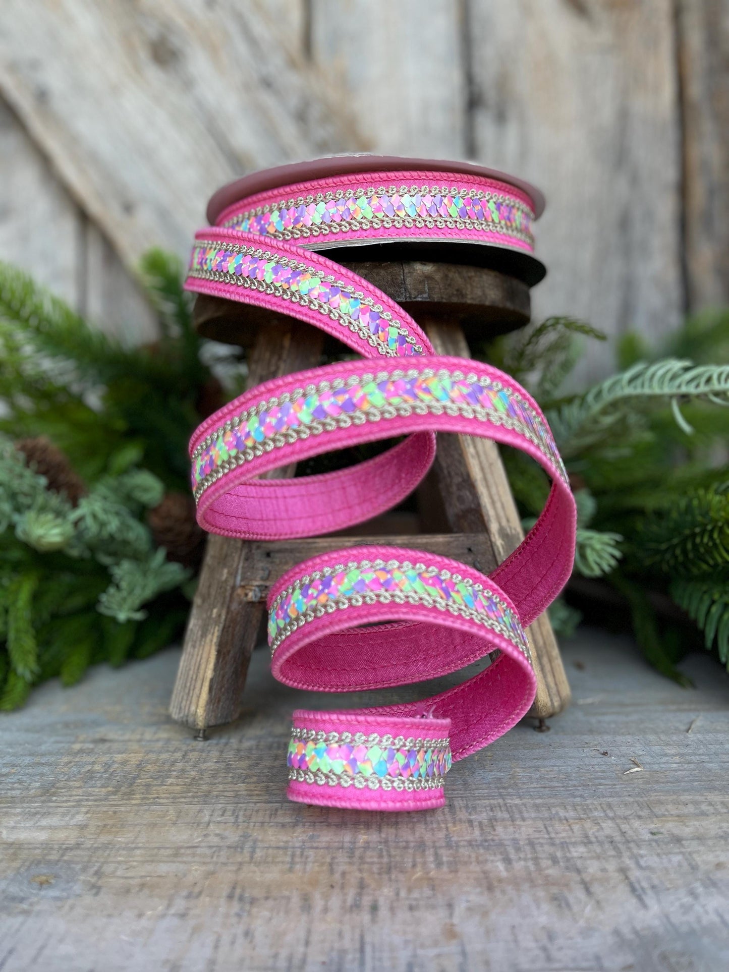 1" Pink Pastel Sequin Ribbon, Farrisilk Ribbon, Sequin RIbbon