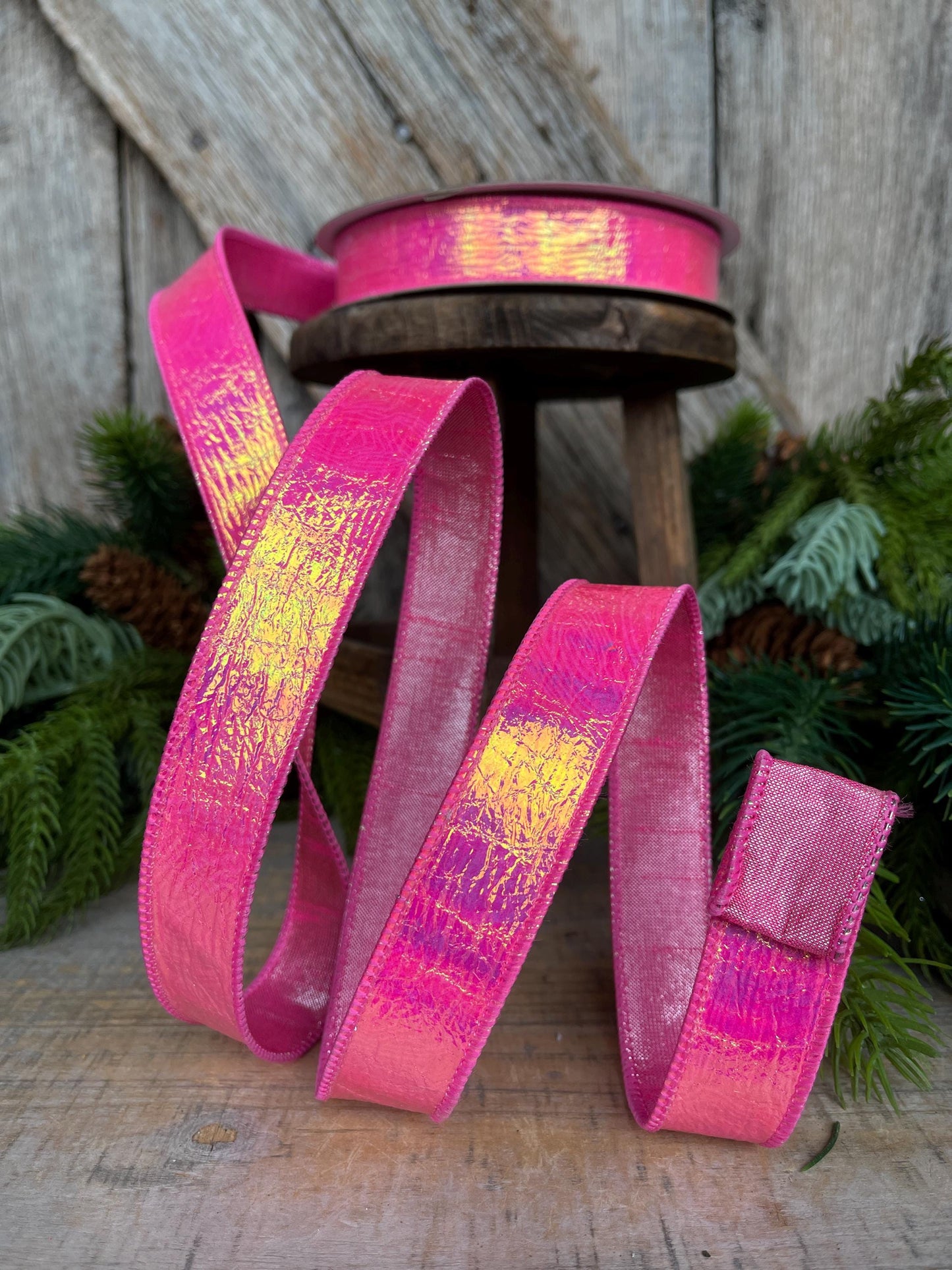 1" Hot Pink Iridescent Ribbon, Farrisilk Ribbon, Bubble Gum Pink Electric Ribbon