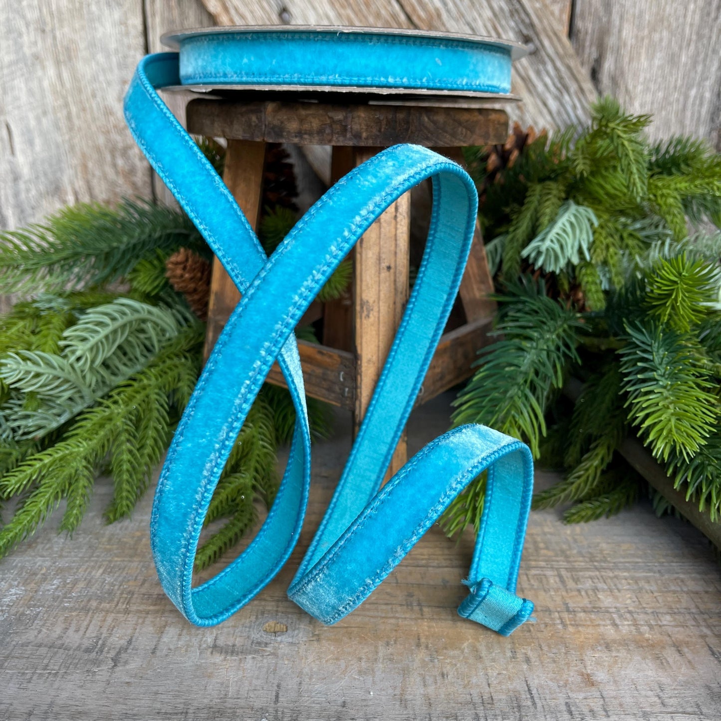 3/4" Sky Blue Velvet Ribbon, Farrisilk Ribbon, Velvet Ribbon