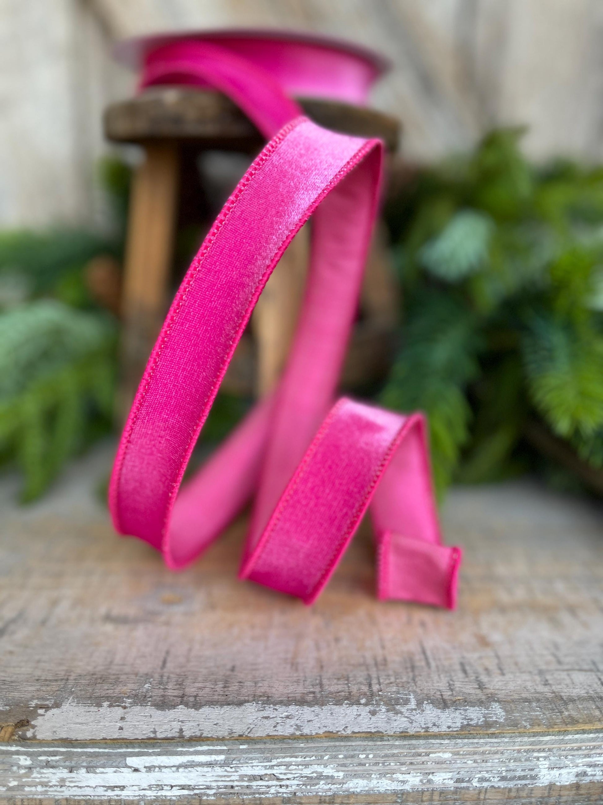 1" Bubblegum Pink Velveteen Ribbon, Farrisilk Ribbon, Pink Velvet Ribbon