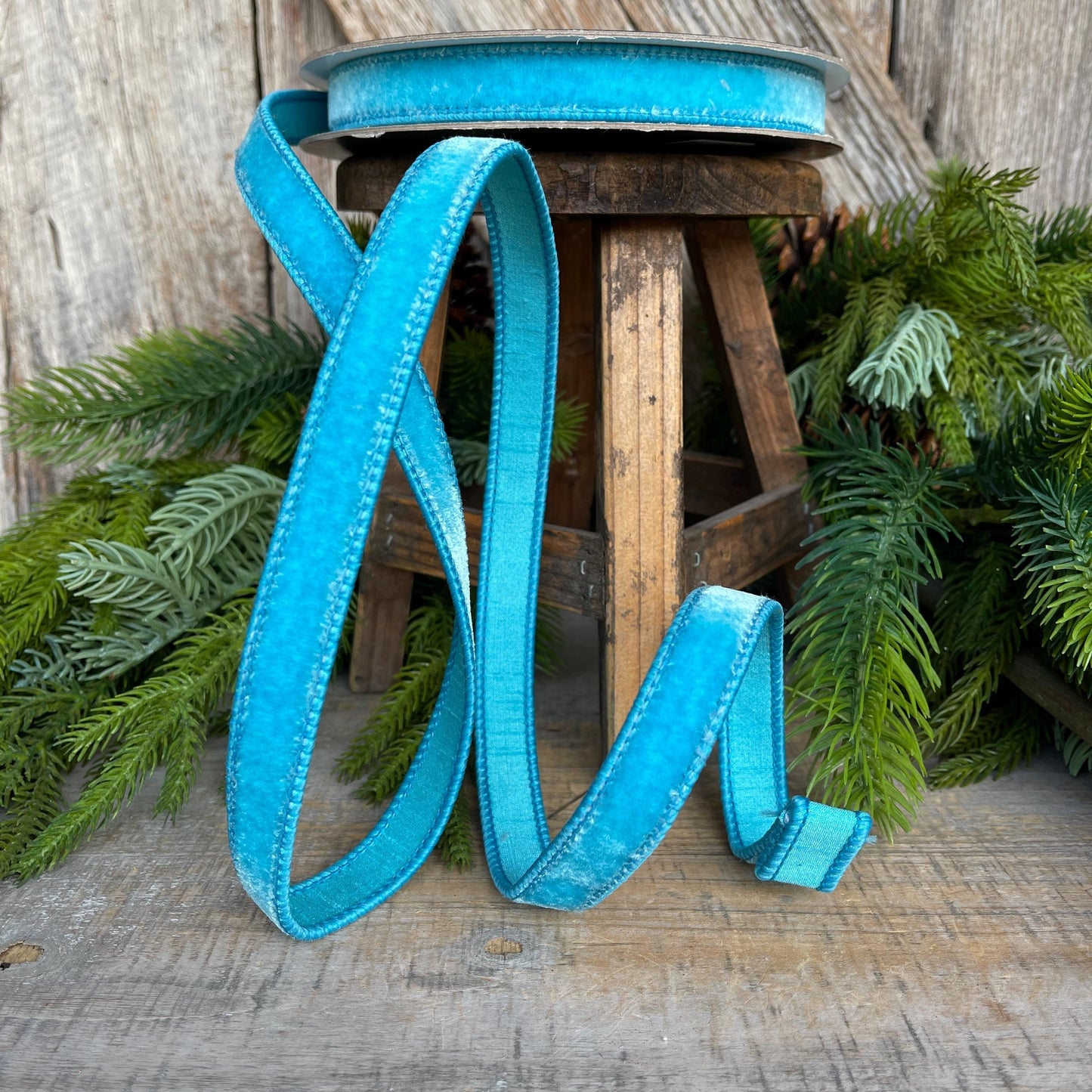3/4" Sky Blue Velvet Ribbon, Farrisilk Ribbon, Velvet Ribbon