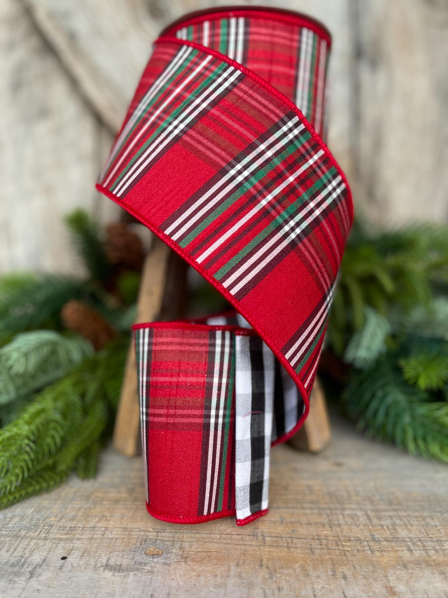 4" Traditional CHristmas Plaid, Farrisilk Ribbon, Homestead Holiday Plaid RIbbon