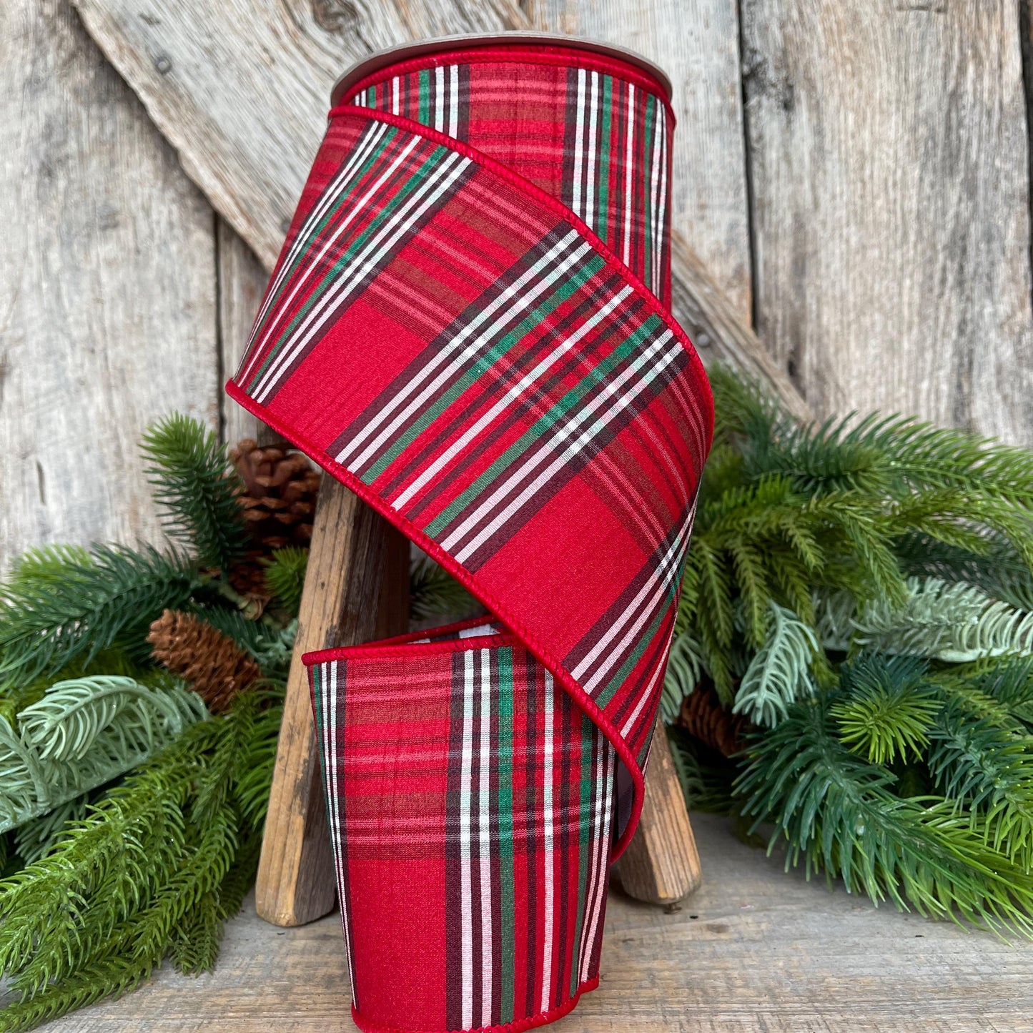 4" Traditional CHristmas Plaid, Farrisilk Ribbon, Homestead Holiday Plaid RIbbon