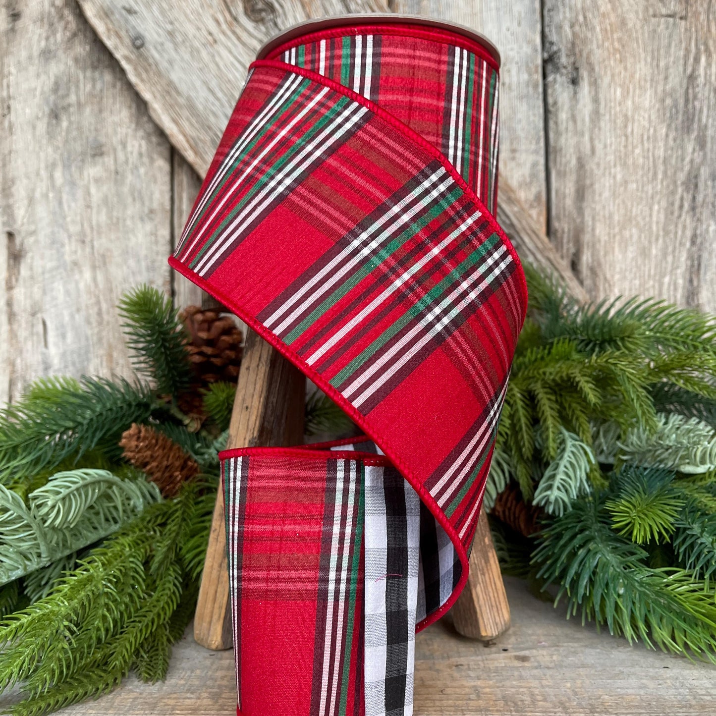 4" Traditional CHristmas Plaid, Farrisilk Ribbon, Homestead Holiday Plaid RIbbon