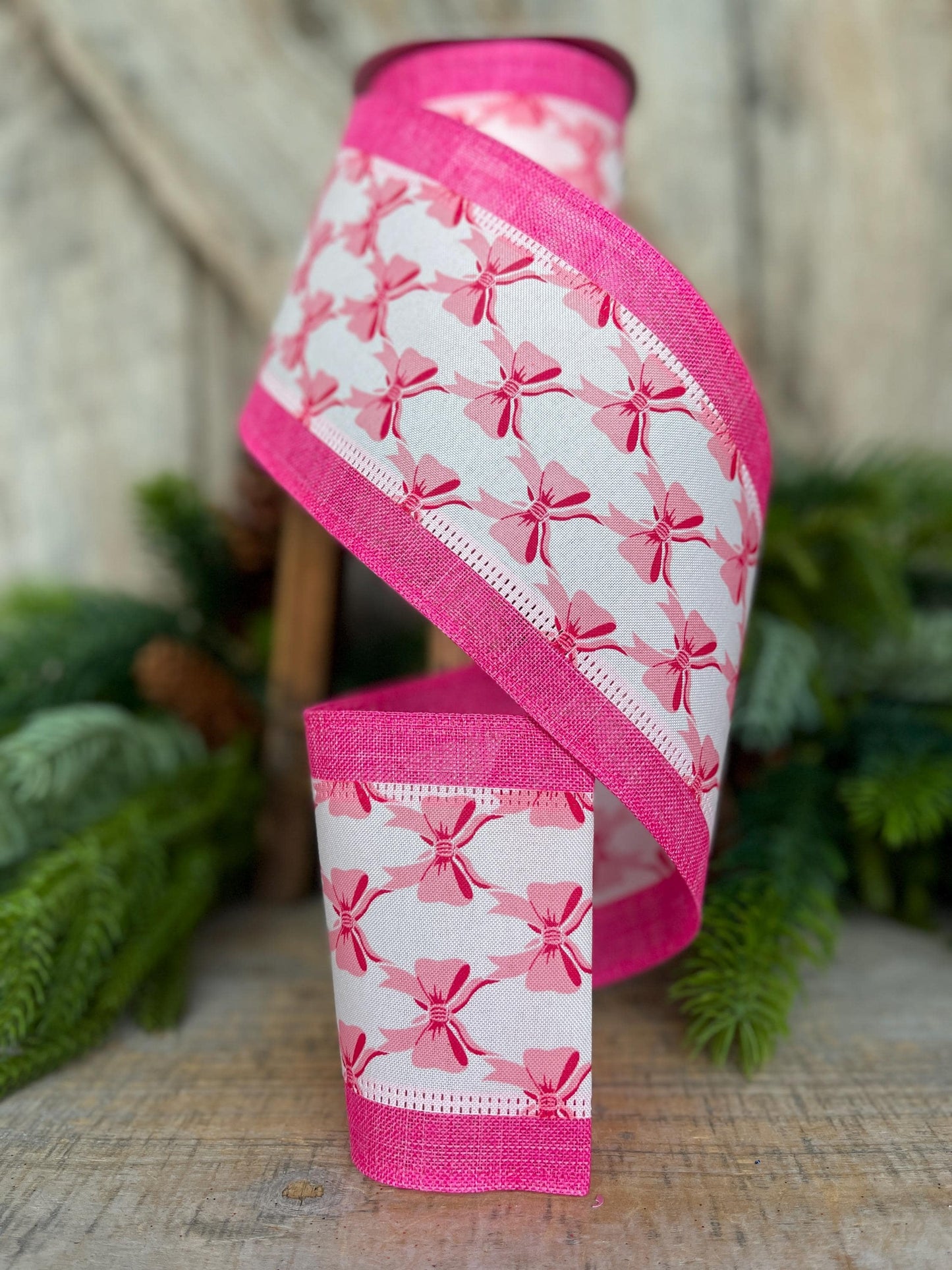 4" Coquette Pink Bow Ribbon, Pink Bow Ribbon, Pink Christmas Ribbon