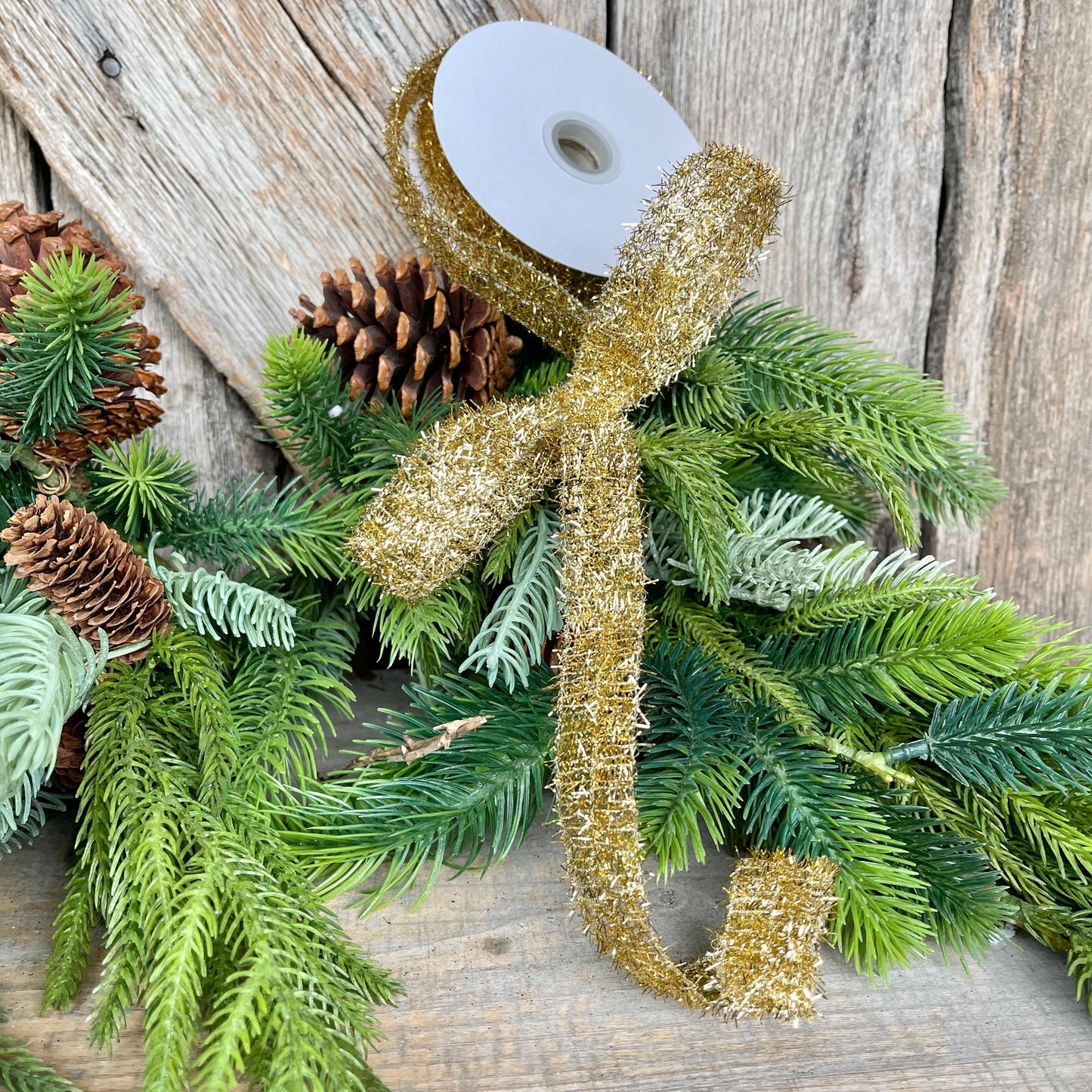 7/8" Gold Tinsel Ribbon, Gold Ribbon, Christmas Ribbon, Narrow Ribbon, Gift Wrap RIbbon, Designer Christmas, 77460-05-15