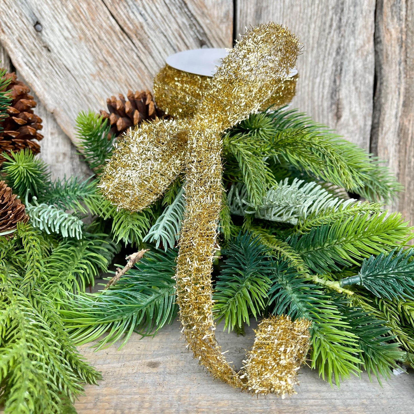 7/8" Gold Tinsel Ribbon, Gold Ribbon, Christmas Ribbon, Narrow Ribbon, Gift Wrap RIbbon, Designer Christmas, 77460-05-15