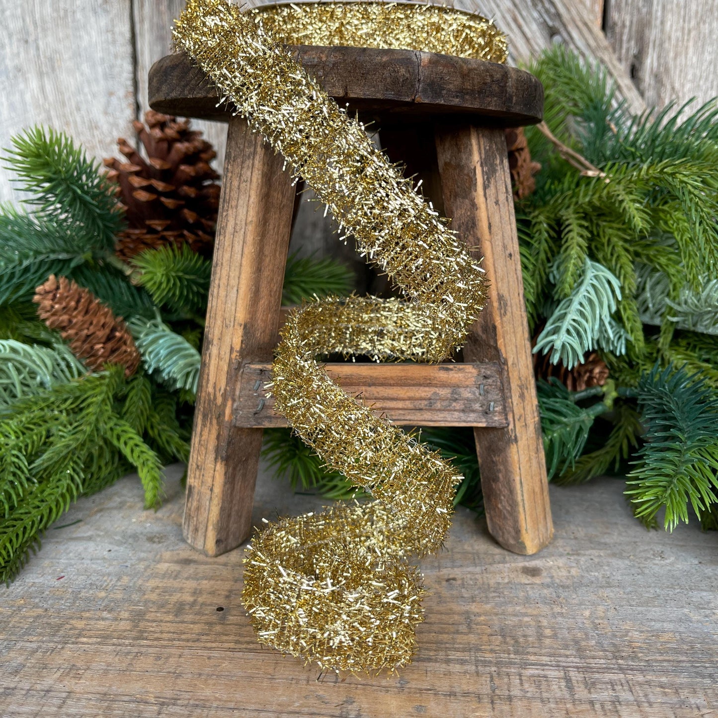 7/8" Gold Tinsel Ribbon, Gold Ribbon, Christmas Ribbon, Narrow Ribbon, Gift Wrap RIbbon, Designer Christmas, 77460-05-15