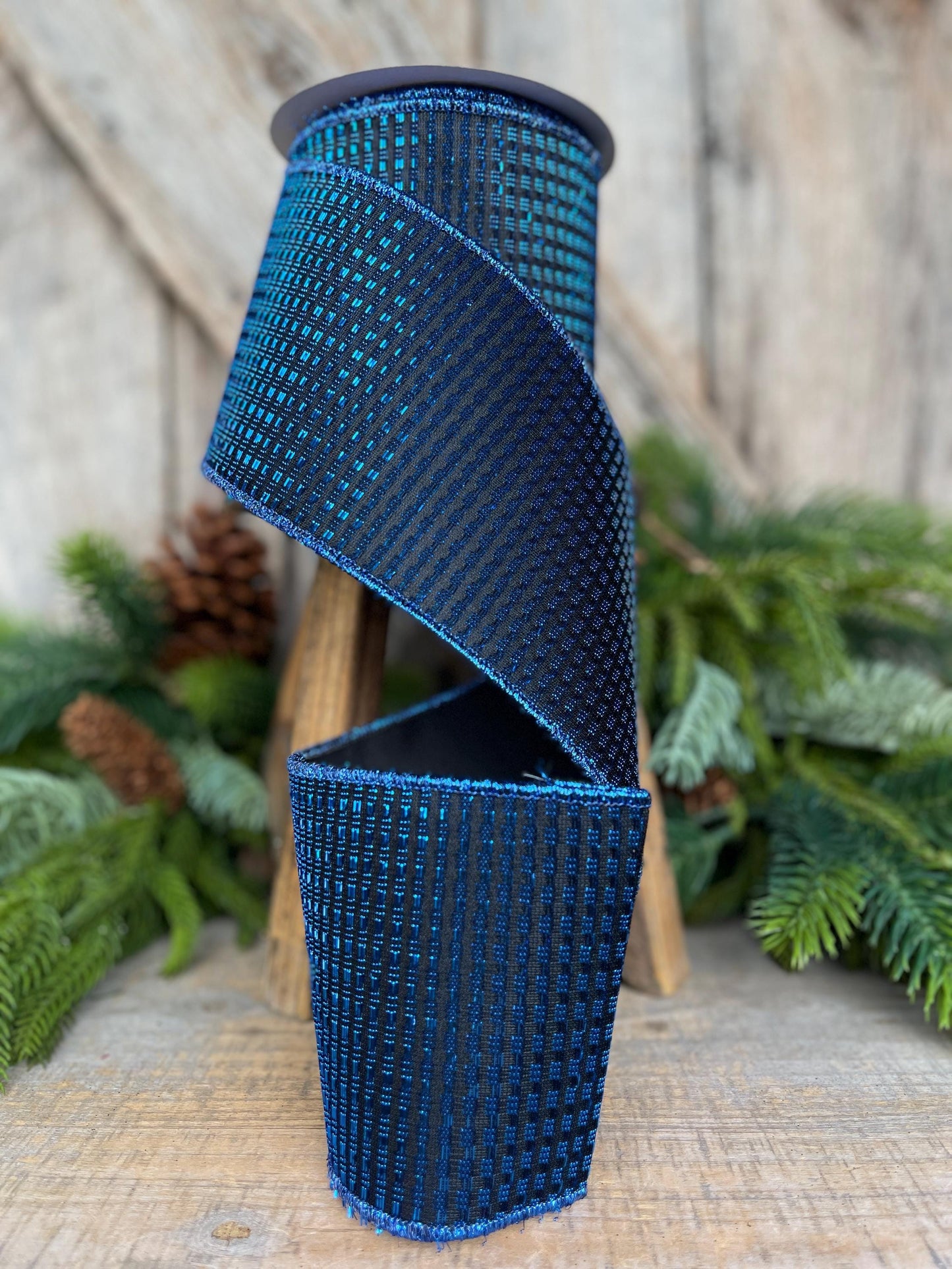4" Midnight Blue RIbbon, Blue Ribbon, Wired Ribbon, Navy Blue Ribbon, Christmas Tree Ribbon, Metallic Ribbon, 72515-40-25