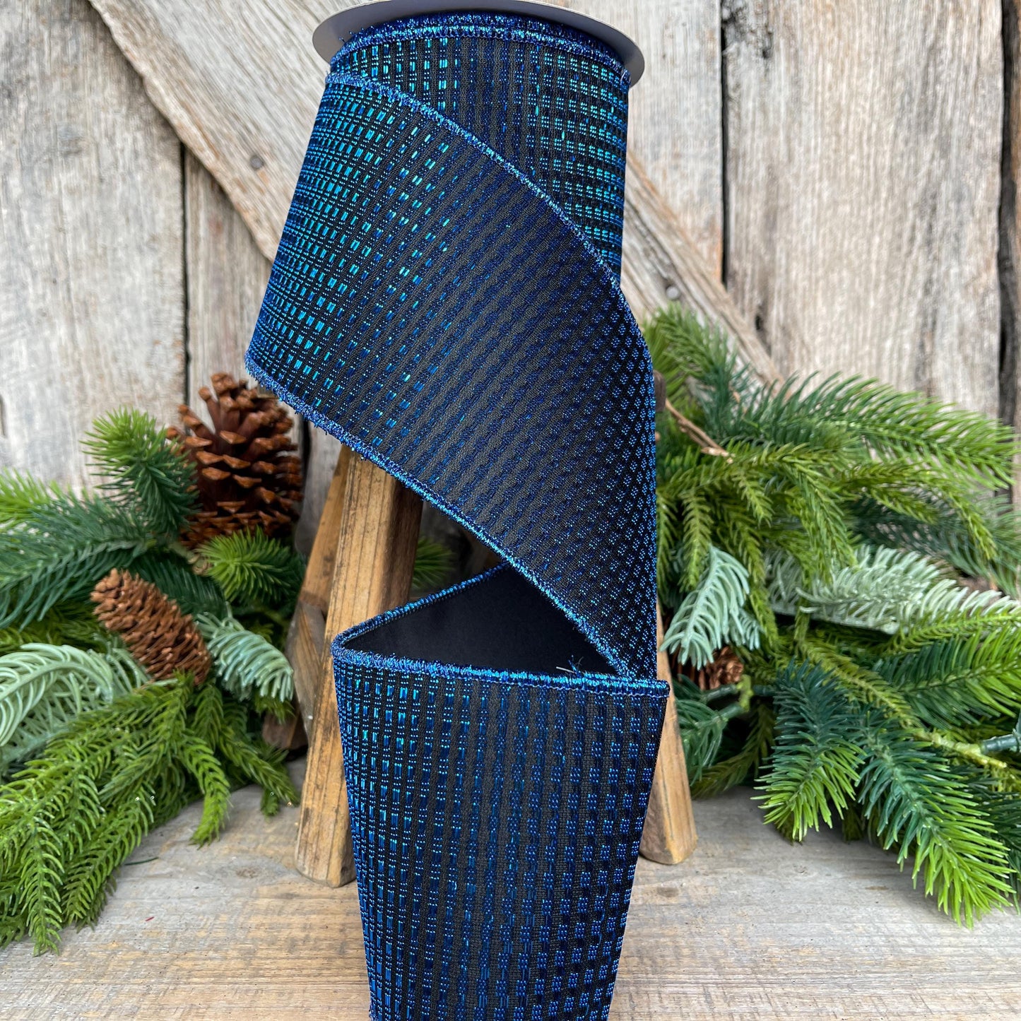 4" Midnight Blue RIbbon, Blue Ribbon, Wired Ribbon, Navy Blue Ribbon, Christmas Tree Ribbon, Metallic Ribbon, 72515-40-25