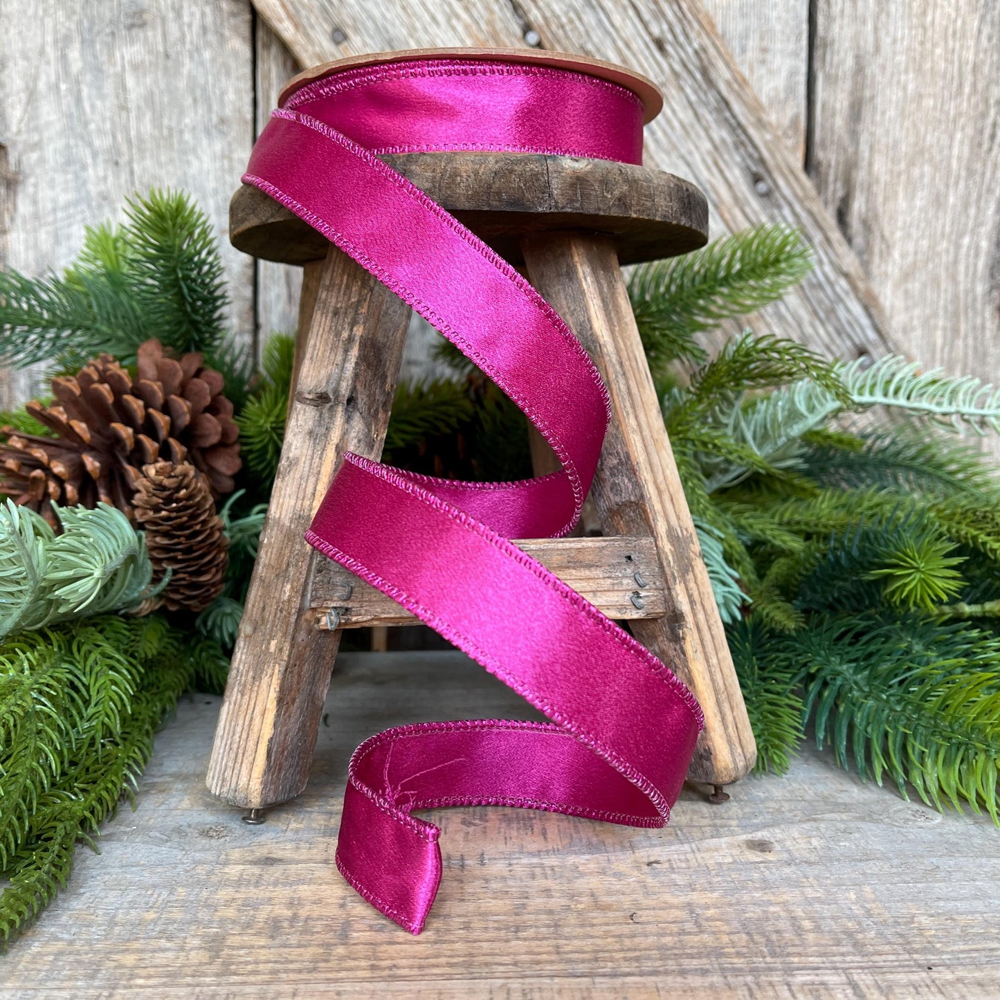 1" Hot Pink Satin Ribbon, Christmas Ribbon, Shimmer Satin Ribbon