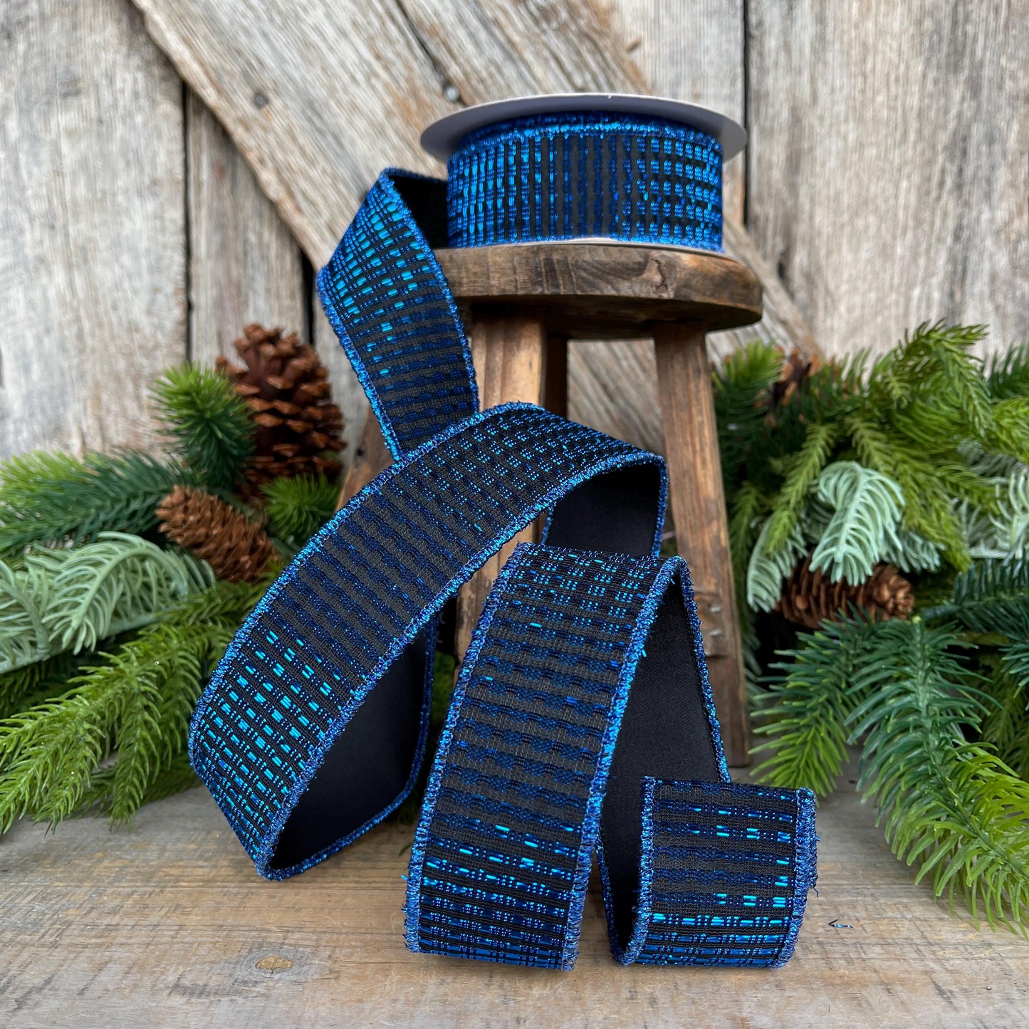 1.5" Midnight Blue RIbbon, Blue Ribbon, Wired Ribbon, Navy Blue Ribbon, Christmas Tree Ribbon, Metallic Ribbon, 78496-09-27