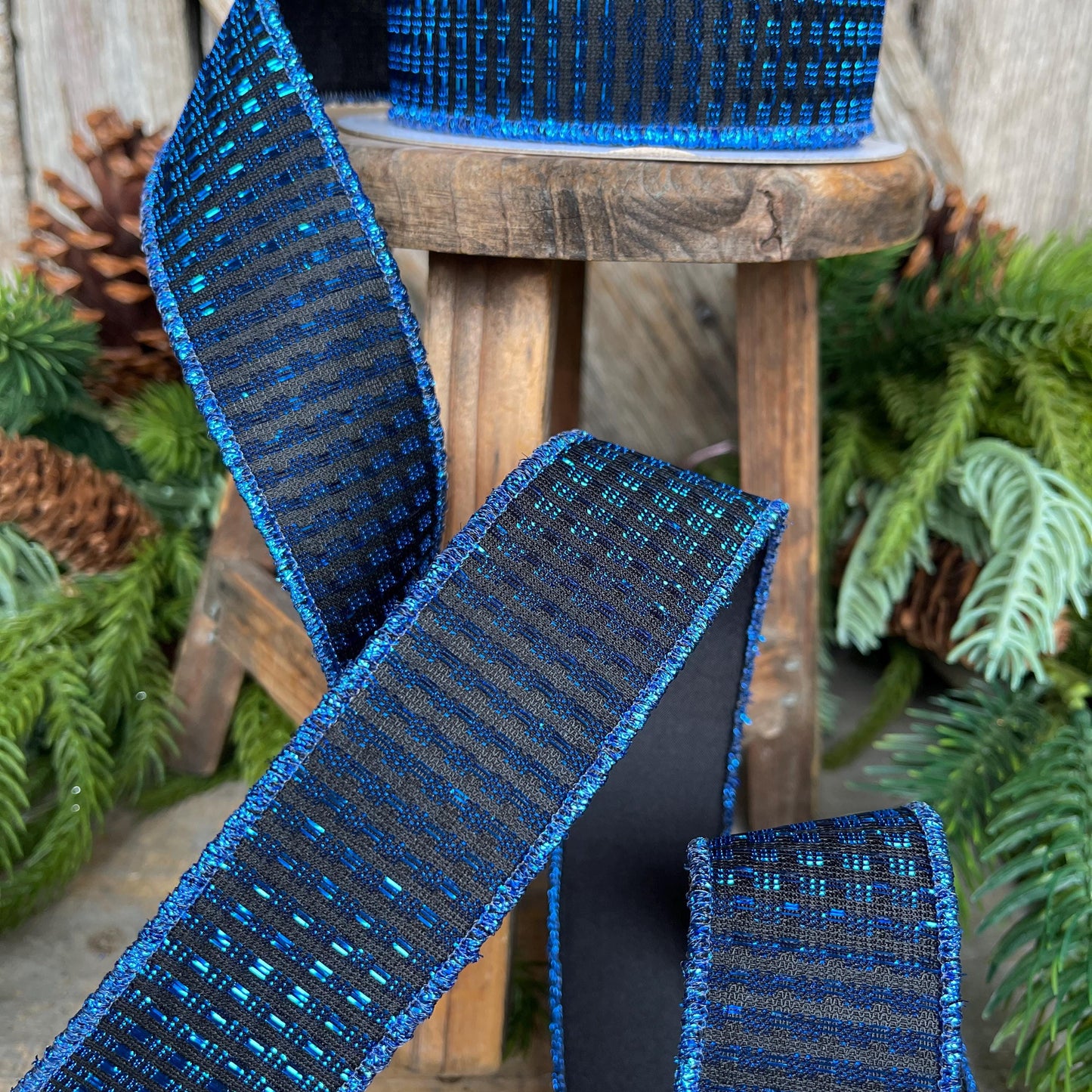 1.5" Midnight Blue RIbbon, Blue Ribbon, Wired Ribbon, Navy Blue Ribbon, Christmas Tree Ribbon, Metallic Ribbon, 78496-09-27