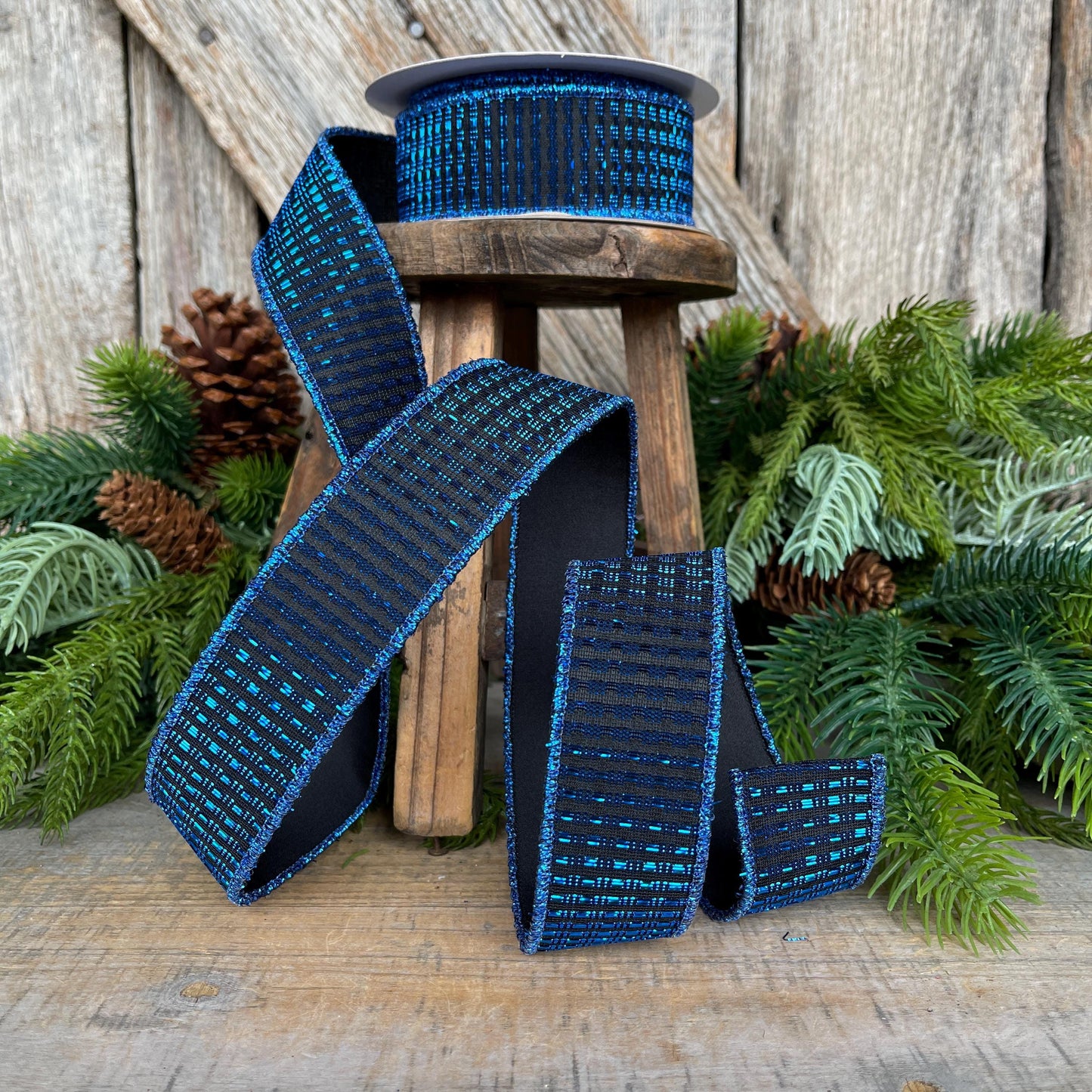 1.5" Midnight Blue RIbbon, Blue Ribbon, Wired Ribbon, Navy Blue Ribbon, Christmas Tree Ribbon, Metallic Ribbon, 78496-09-27