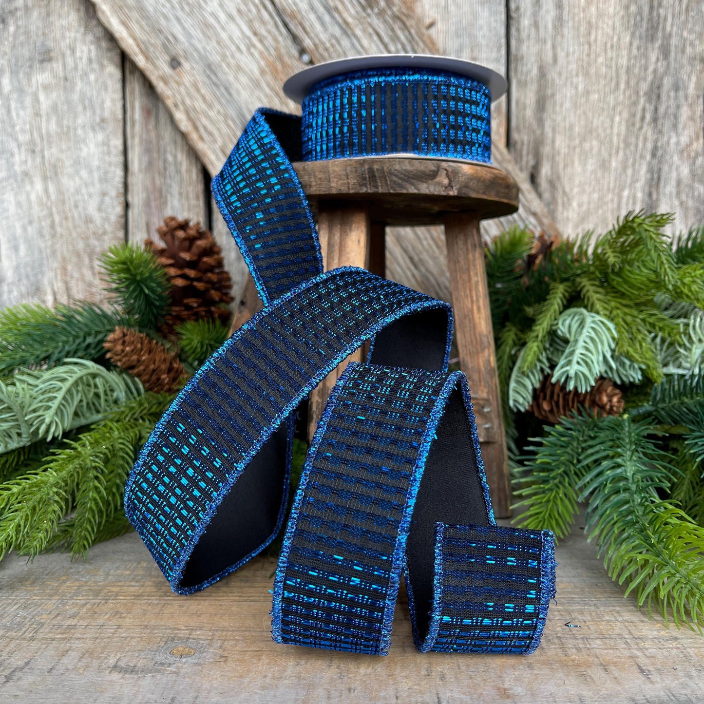 1.5" Midnight Blue RIbbon, Blue Ribbon, Wired Ribbon, Navy Blue Ribbon, Christmas Tree Ribbon, Metallic Ribbon, 78496-09-27