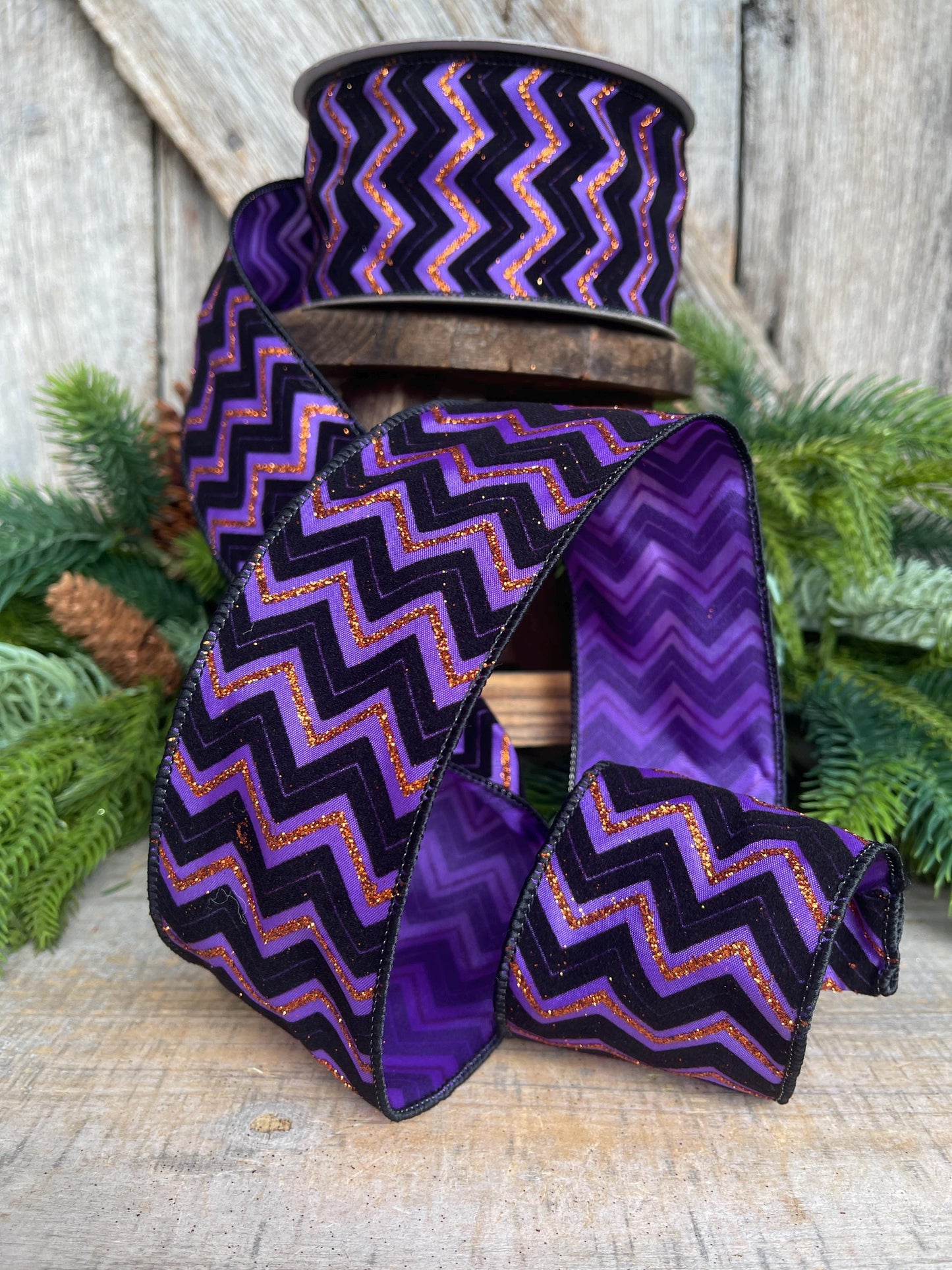 2.5" Purple Chevron Web Ribbon, Farrisilk Ribbon, Halloween RIbbon