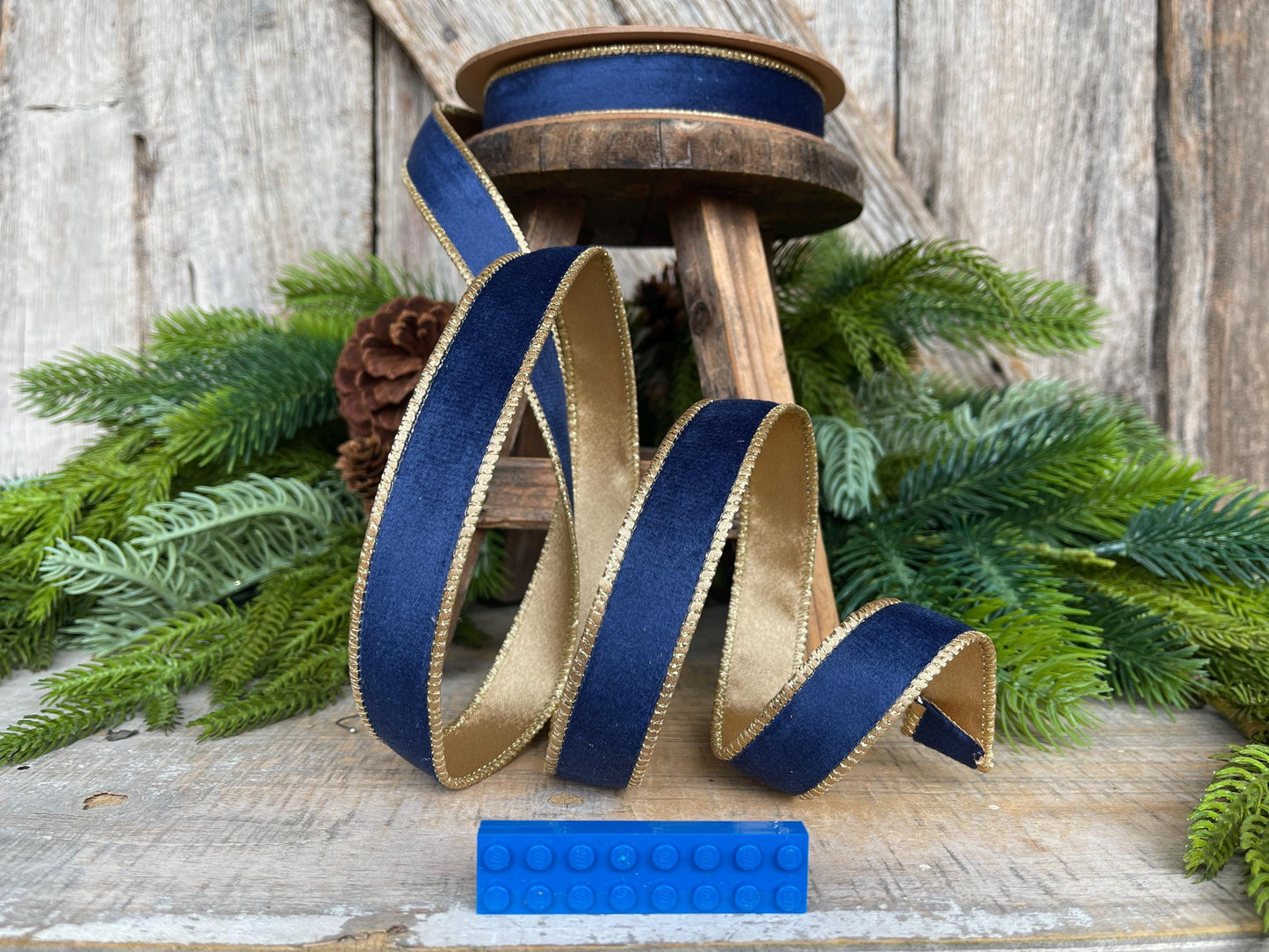 1" Navy Blue Velvet Ribbon, Navy Velvet Ribbon, Wired Ribbon