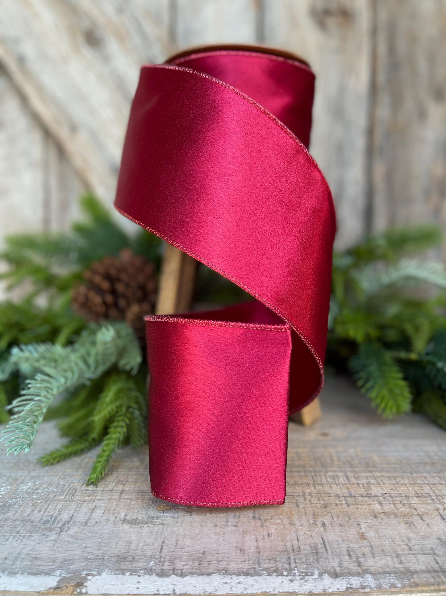 4" Wine Burgundy Satin Ribbon, Christmas Ribbon, Shimmer Satin Ribbon, Wired Ribbon, Maroon Ribbon
