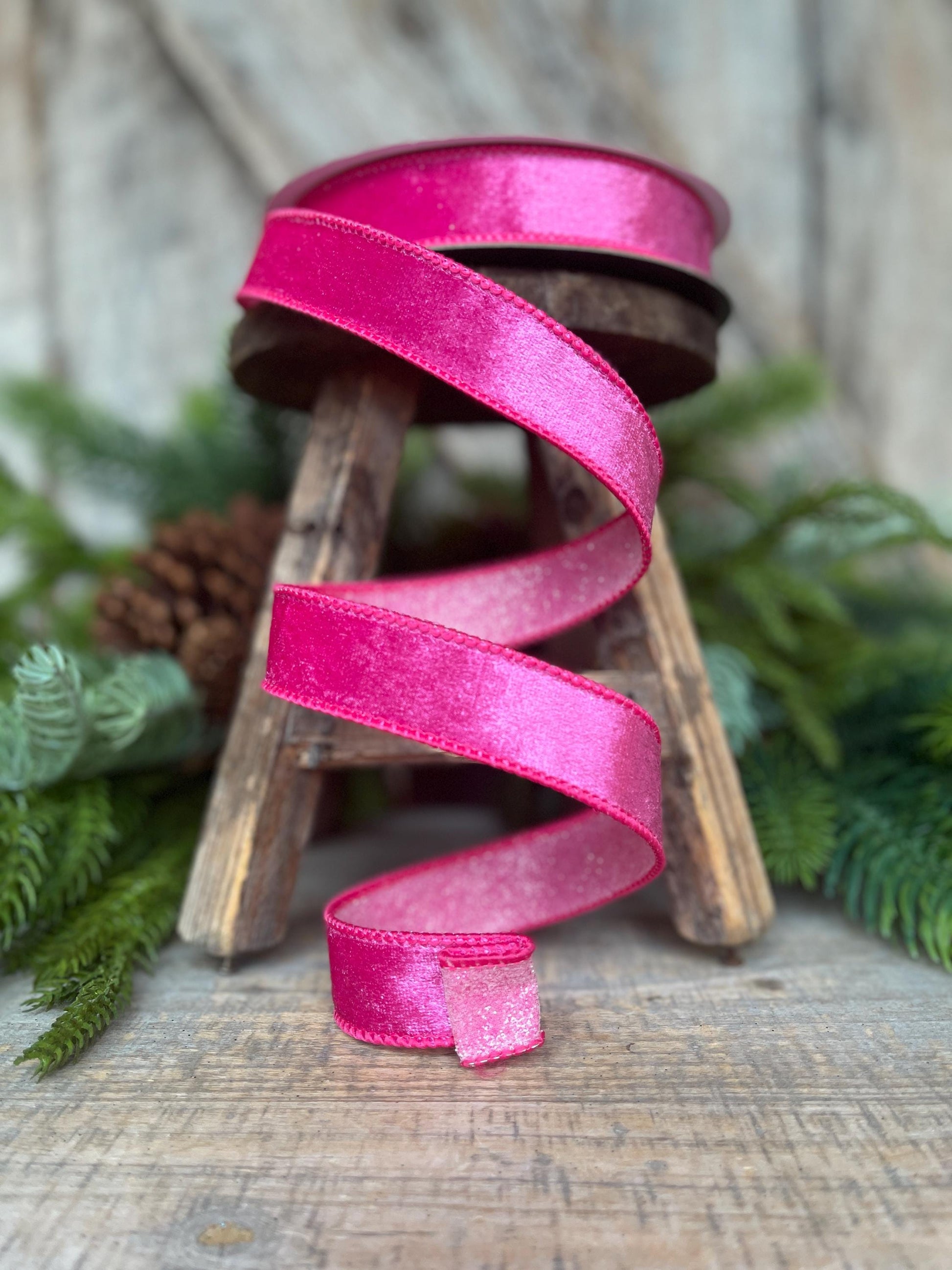 1" Hot Pink Stardust Ribbon, Farrisilk Ribbon, Christmas Ribbon
