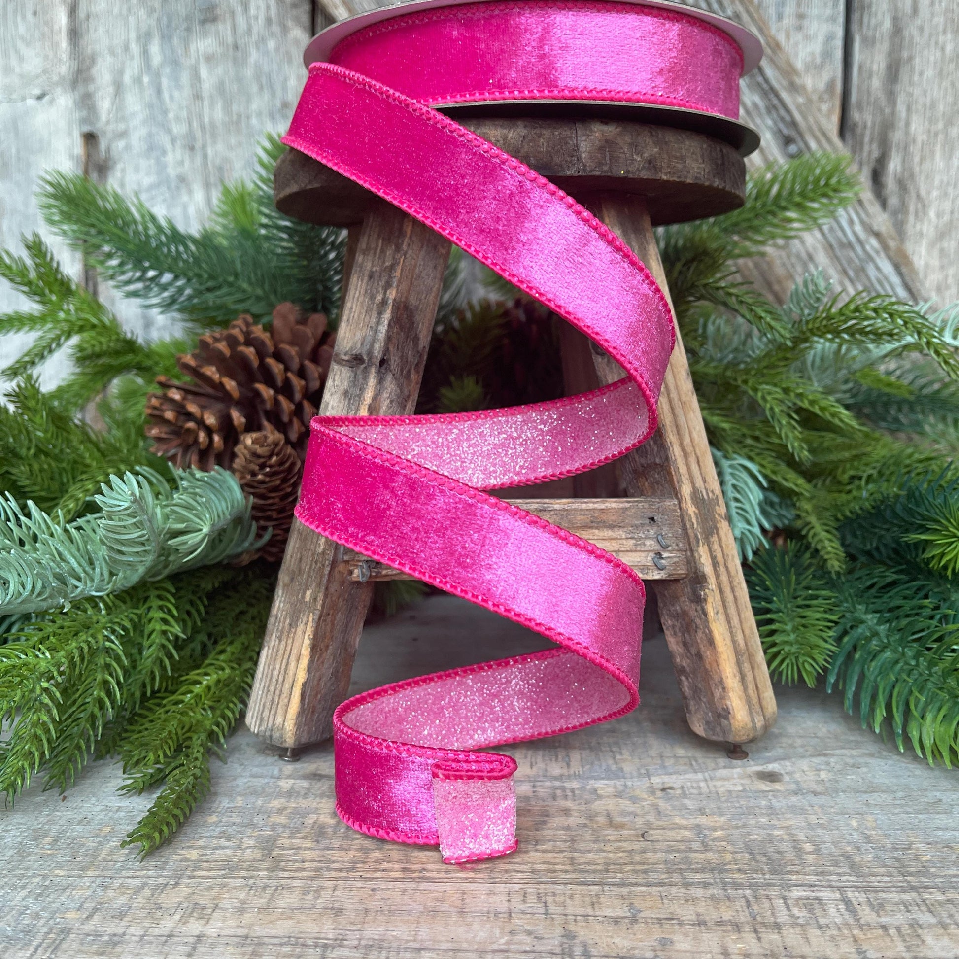1" Hot Pink Stardust Ribbon, Farrisilk Ribbon, Christmas Ribbon