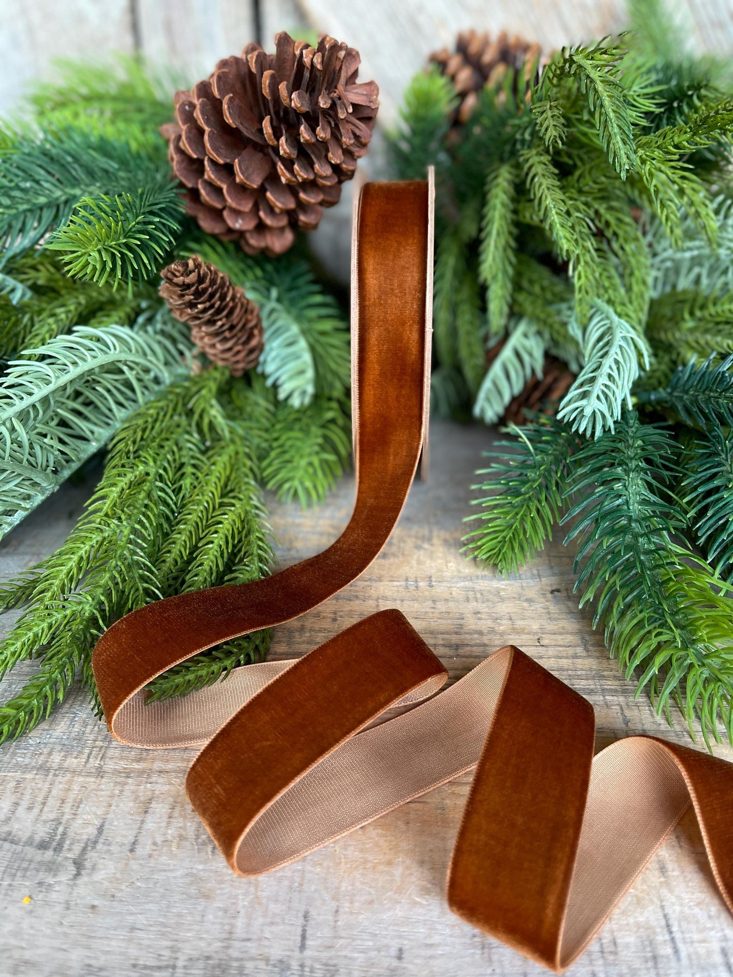 1” Pecan Brown Velvet Ribbon, Unwired Ribbon, Christmas ribbon
