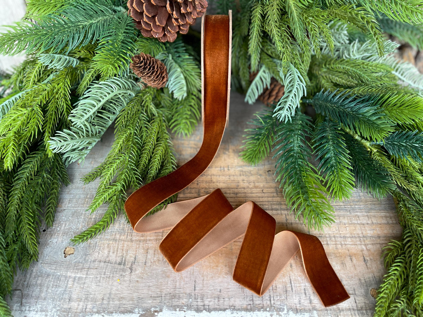 1” Pecan Brown Velvet Ribbon, Unwired Ribbon, Christmas ribbon, Brown Velvet Ribbon