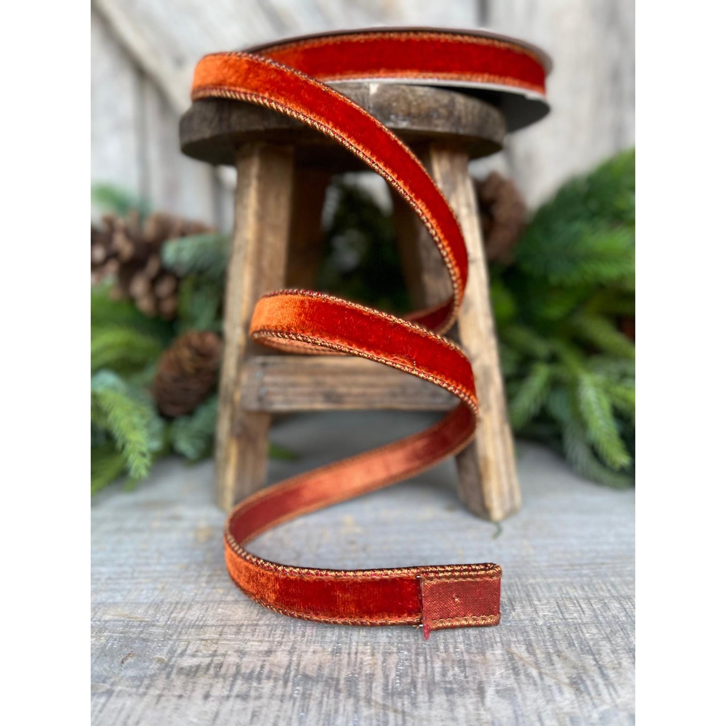 3/4" Cinammon Velvet Ribbon, Farrisilk Ribbon, Fall Ribbon