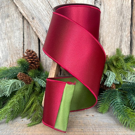 4" Ruby Green Satin Ribbon, Farrisilk Ribbon, Wired Ribbon