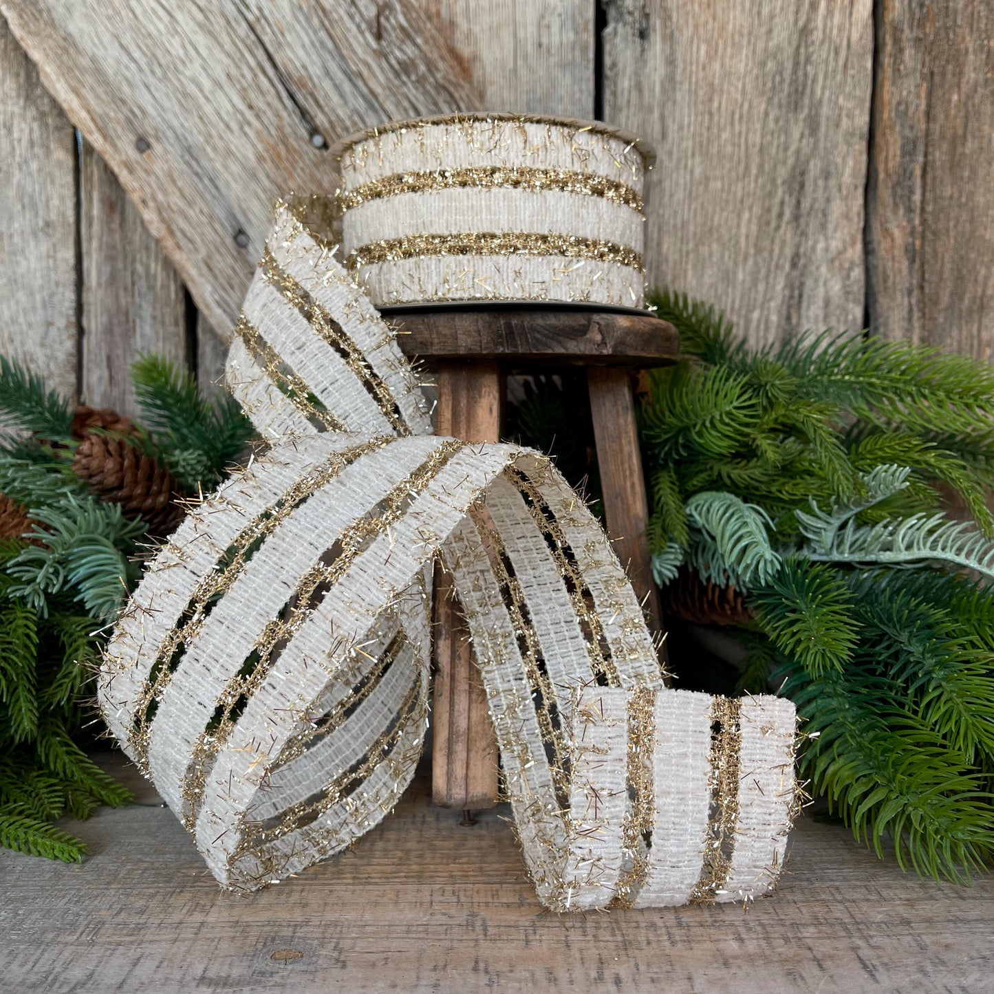2.5" Ivory Gold Lancet Lace Ribbon, Farrisilk Ribbon, Ivory Ribbon