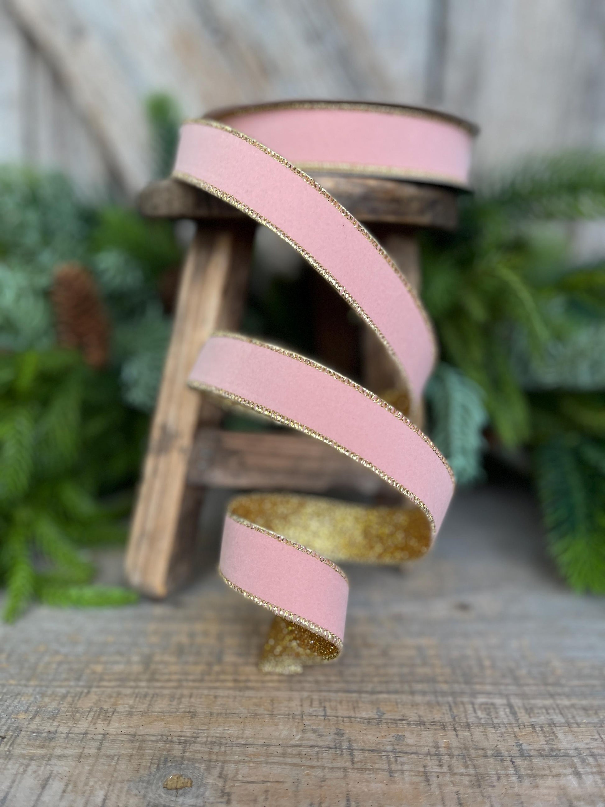 1" Blush Pink & Gold Ribbon, Farrisilk Ribbon, Gold Gleam Ribbon
