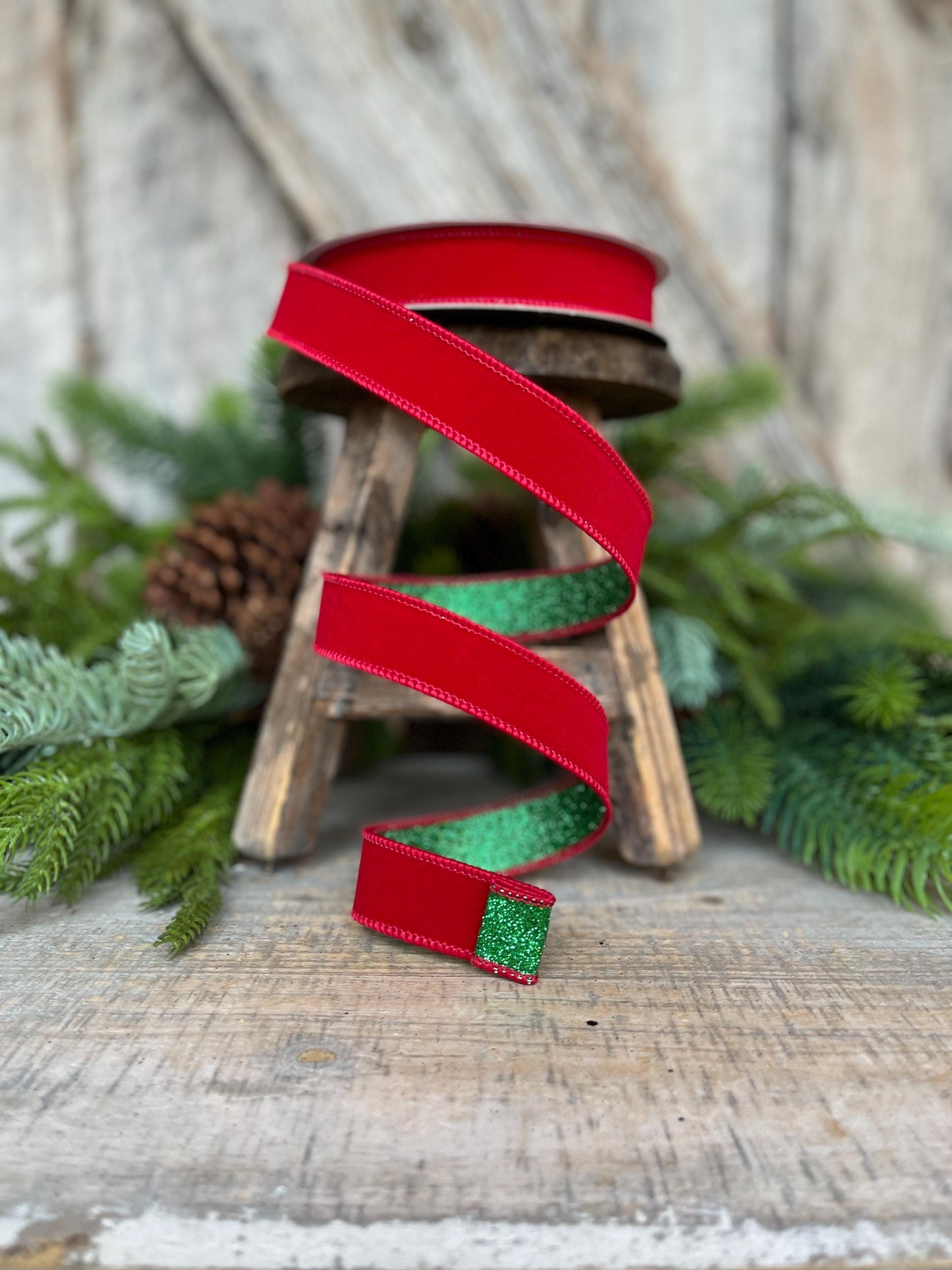 1" Red & Emerald Green Ribbon, Farrisilk Ribbon, Red Green Fusion Ribbon