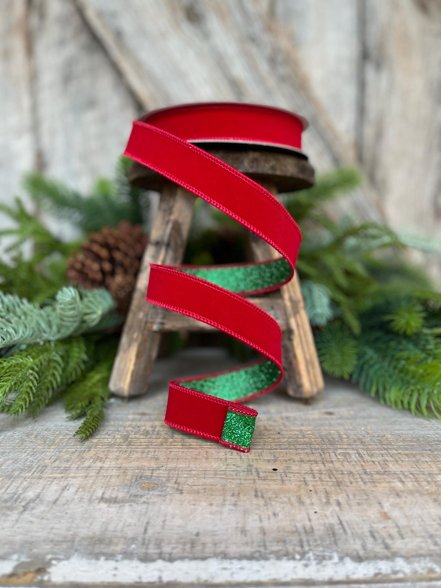 1" Red & Emerald Green Ribbon, Farrisilk Ribbon, Red Green Fusion Ribbon