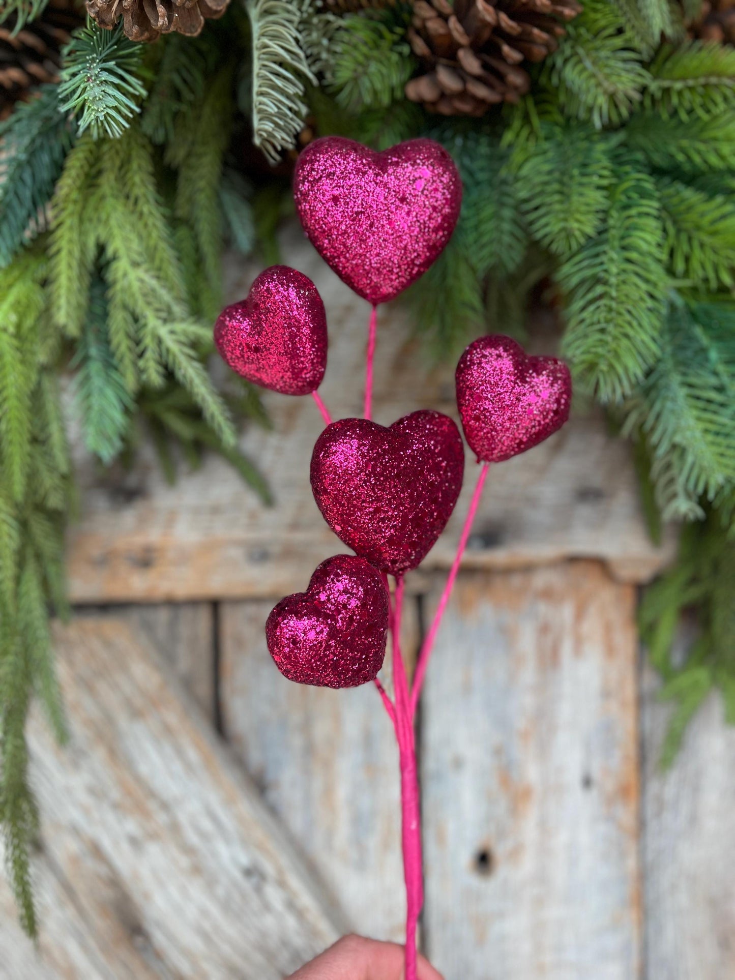 19" Hot Pink Heart Spray, Valentine's Heart Stem, Valentine Spray, Valentine Heart Pick, Wreath Supply, Craft Supply, Vase Filler