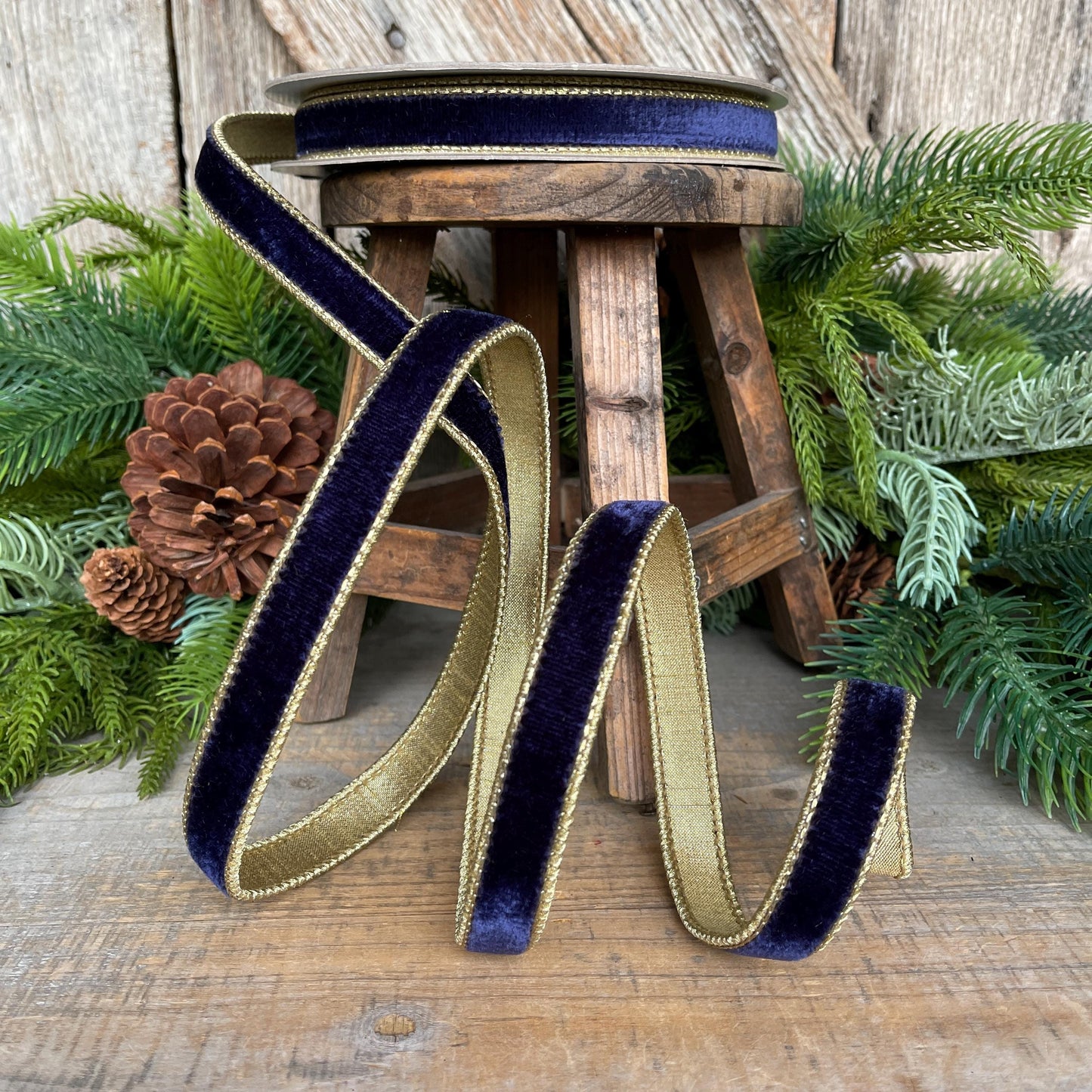 3/4" Navy Blue Velvet Ribbon, Flashy Velvet Ribbon, Navy Blue Velvet Ribbon, Christmas Ribbon