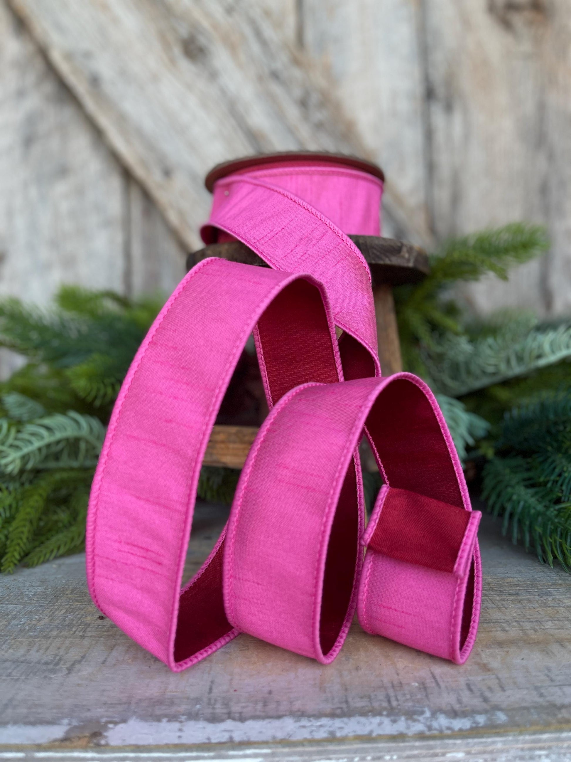 Bubblegum Pink & Red Wired Ribbon: Christmas Holiday Decor - 1.5" x 10 Yards