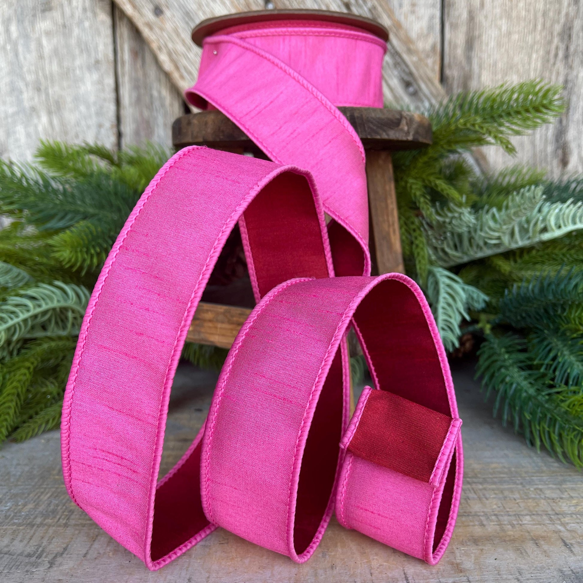 Bubblegum Pink & Red Wired Ribbon: Christmas Holiday Decor - 1.5" x 10 Yards