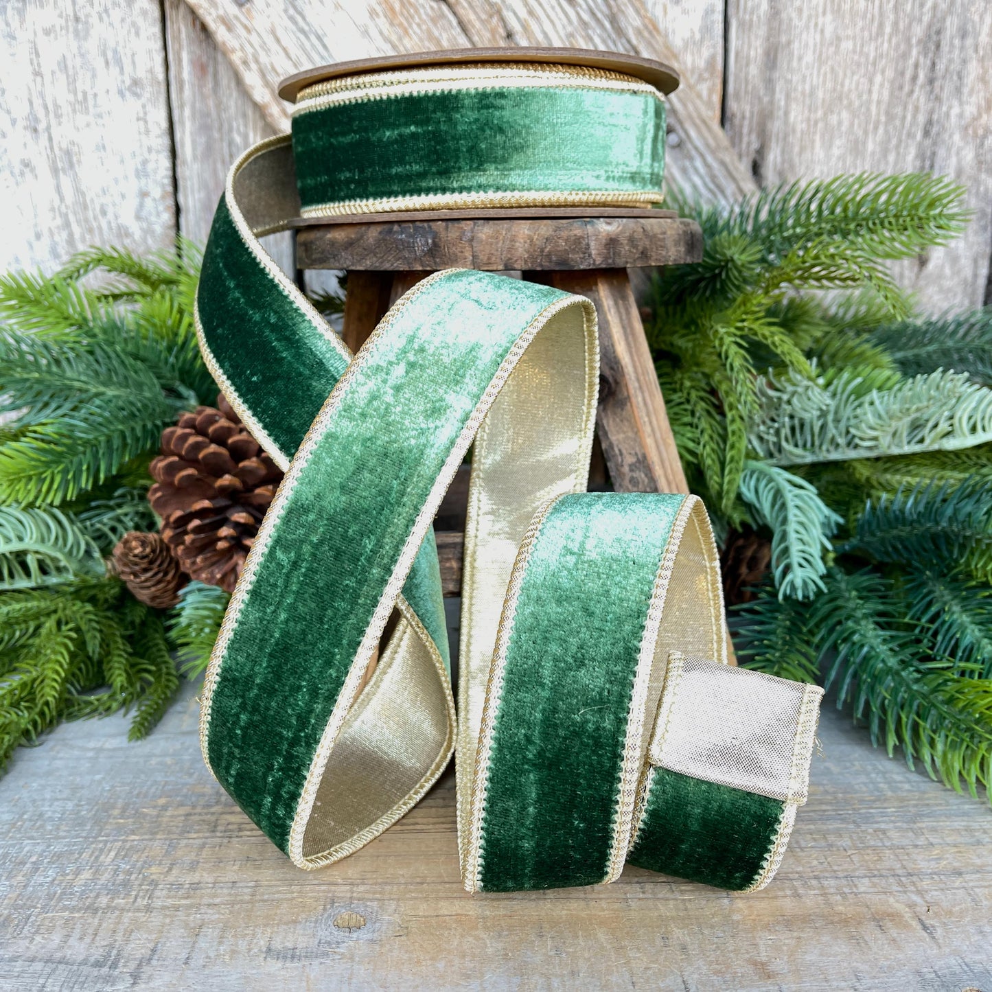 1.5" Green Velvet Ribbon, Christmas Ribbon, Designer RIbbon