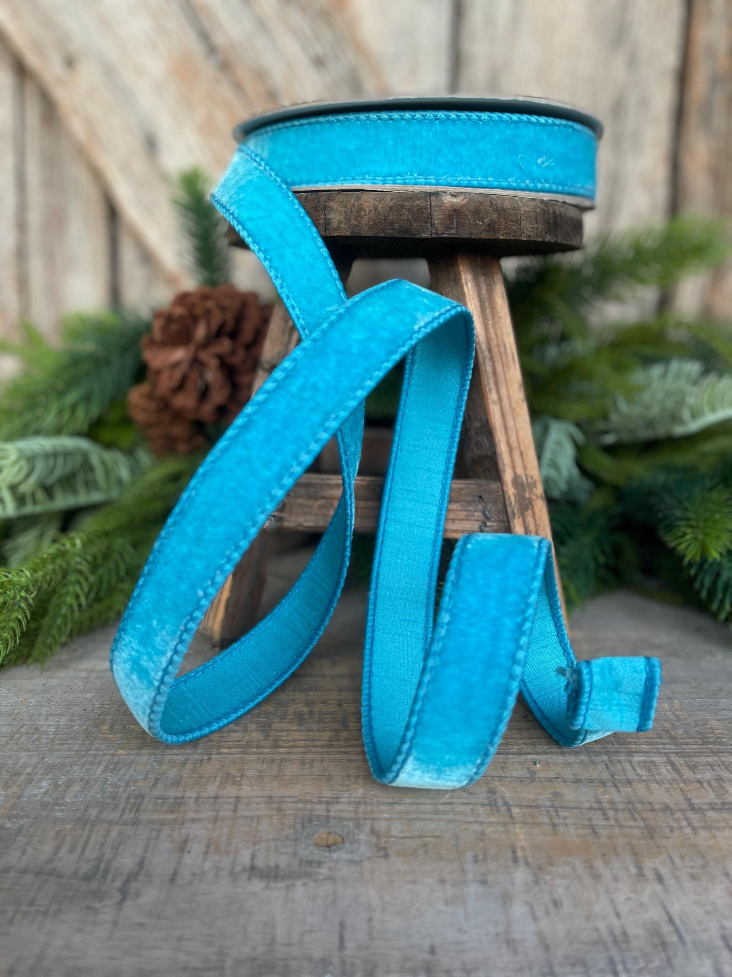 1" Sky Blue Velvet Ribbon, Farrisilk Ribbon, Velvet Ribbon, Bright Blue Velvet Ribbon, Christmas Ribbon, Wired Ribbon, RG008-81