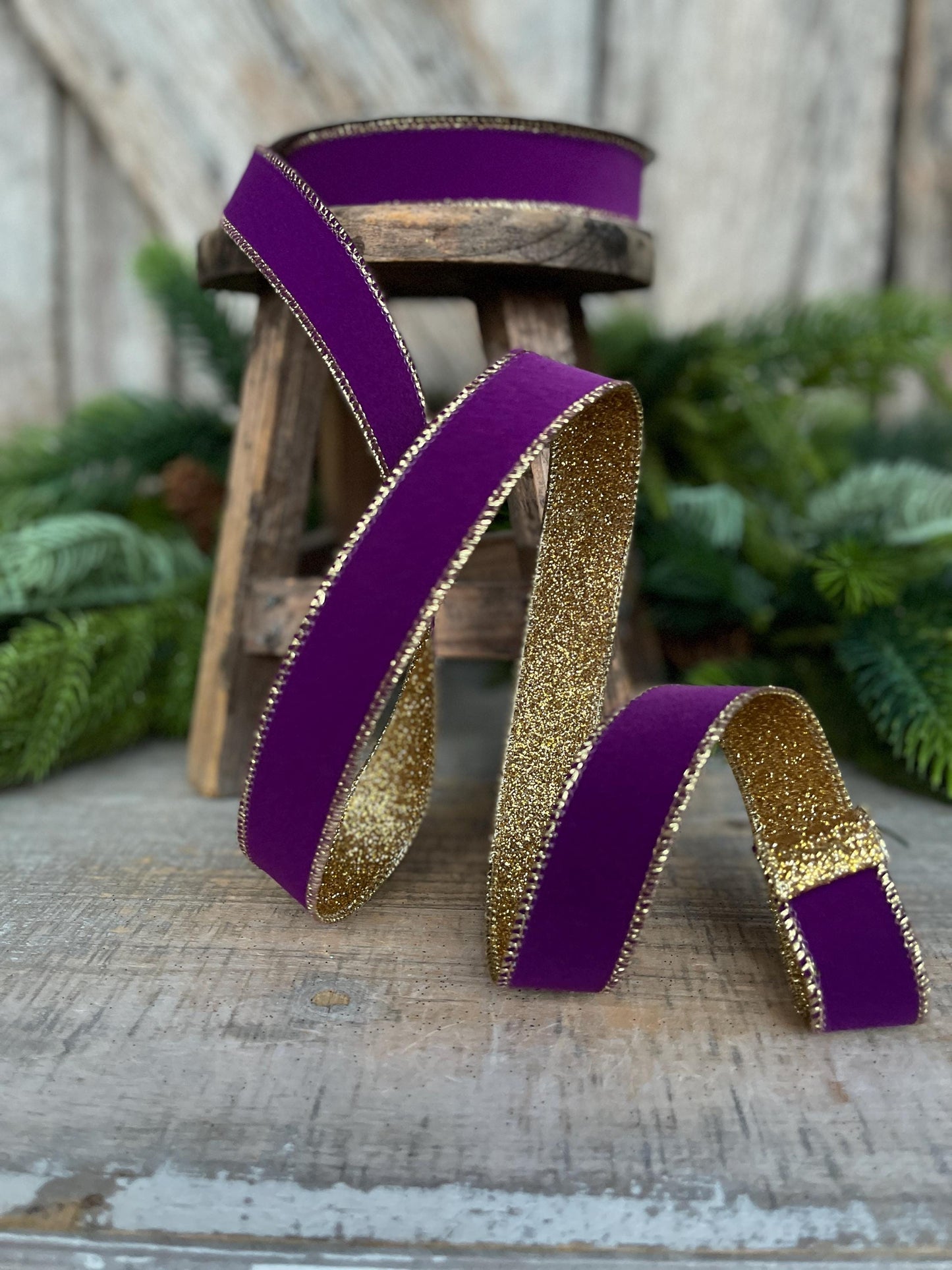 1" Purple Gold Gleam Ribbon, Farrisilk Ribbon, Wired Ribbon, Christmas Ribbon, Purple Ribbon, RS203-58