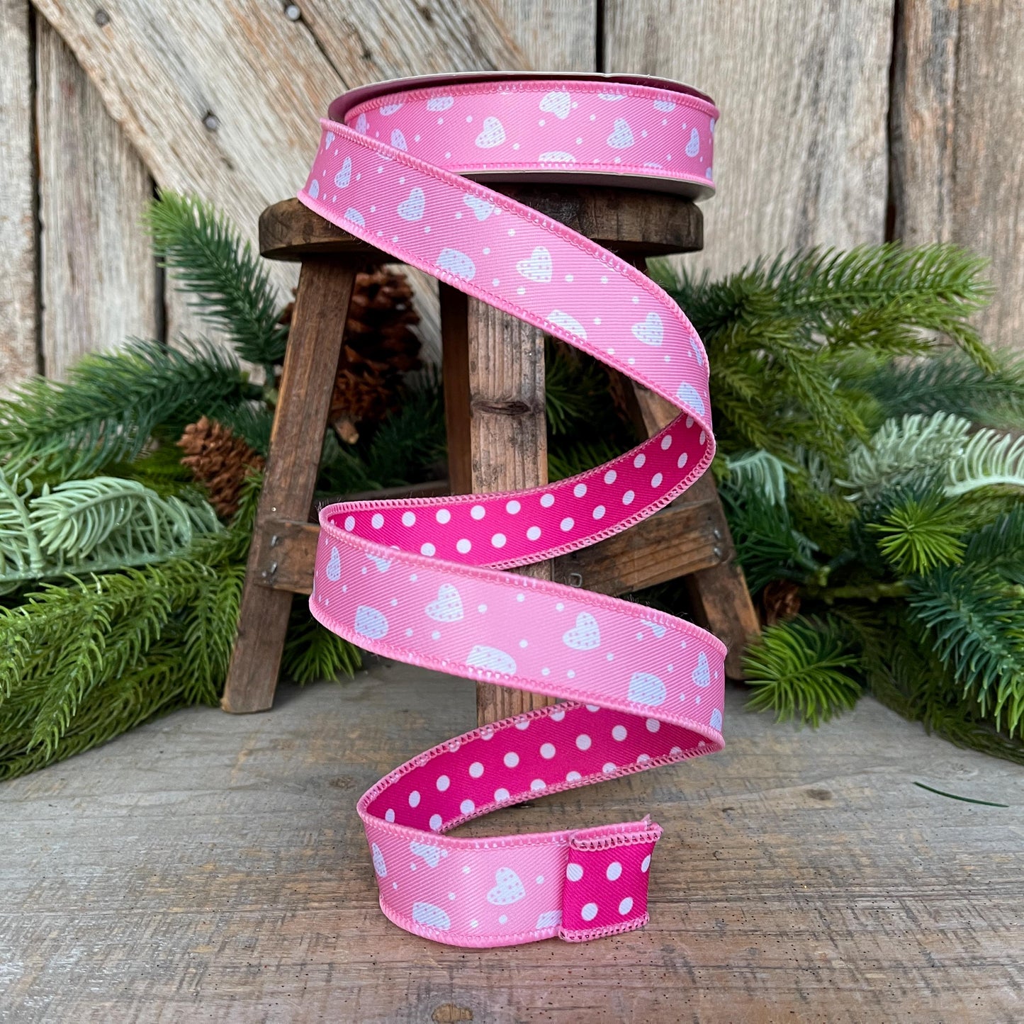 1" Heart Valentine Ribbon, Heart Ribbon, Wired RIbbon, Valentine Ribbon, Pink Ribbon, Designer RIbbon, Craft Supply, MTX76144
