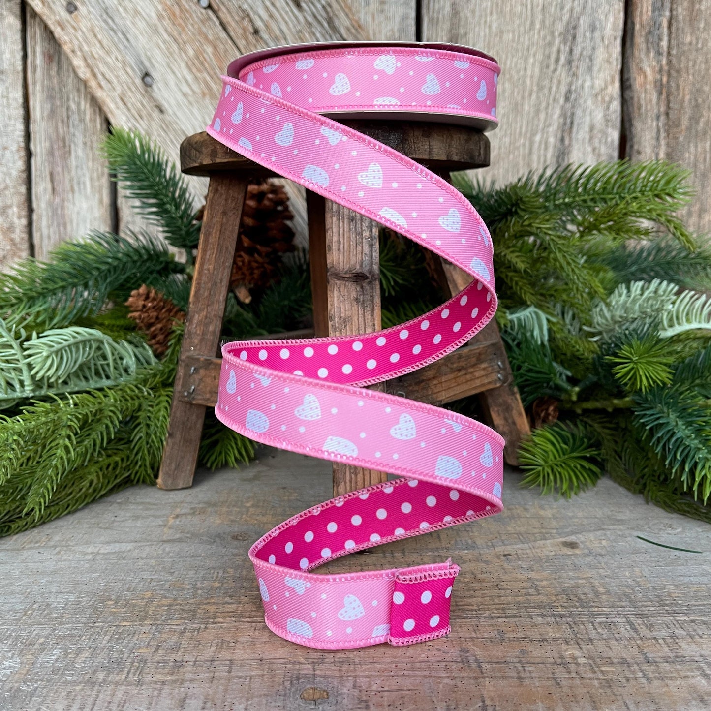 1" Heart Valentine Ribbon, Heart Ribbon, Wired RIbbon, Valentine Ribbon, Pink Ribbon, Designer RIbbon, Craft Supply, MTX76144