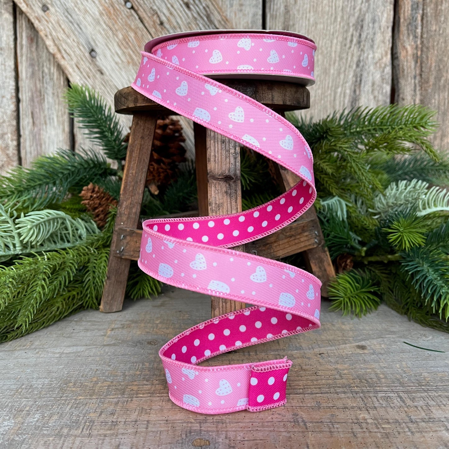 1" Heart Valentine Ribbon, Heart Ribbon, Wired RIbbon, Valentine Ribbon, Pink Ribbon, Designer RIbbon, Craft Supply, MTX76144