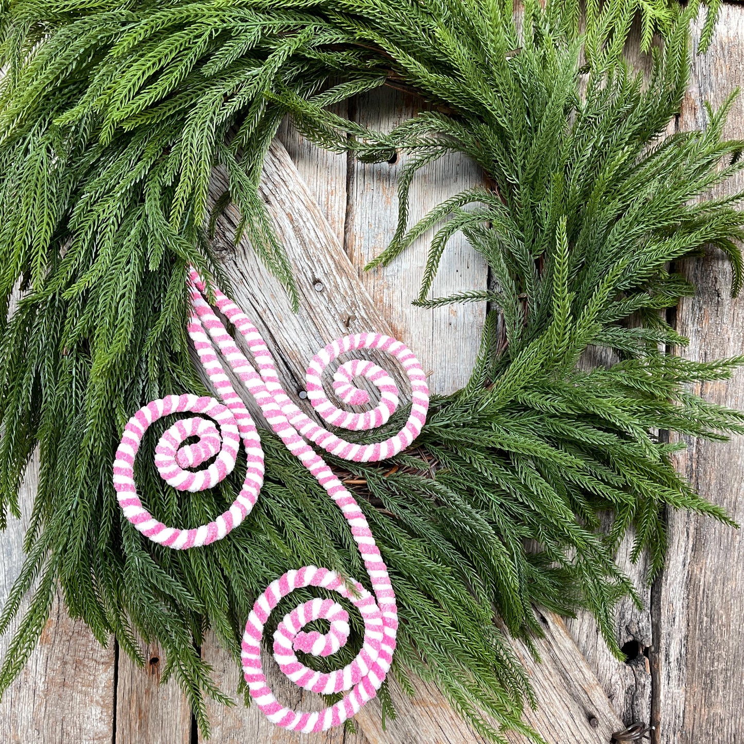 31" Pink White Curly Spray, Pink Christmas Spray, Candy Cane Curly Spray